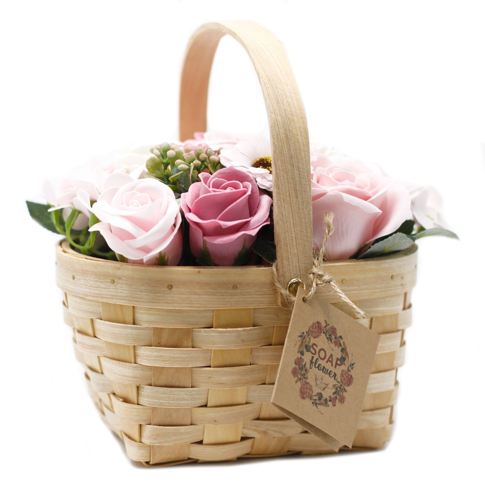Large Wicker Basket Bouquet – Pink