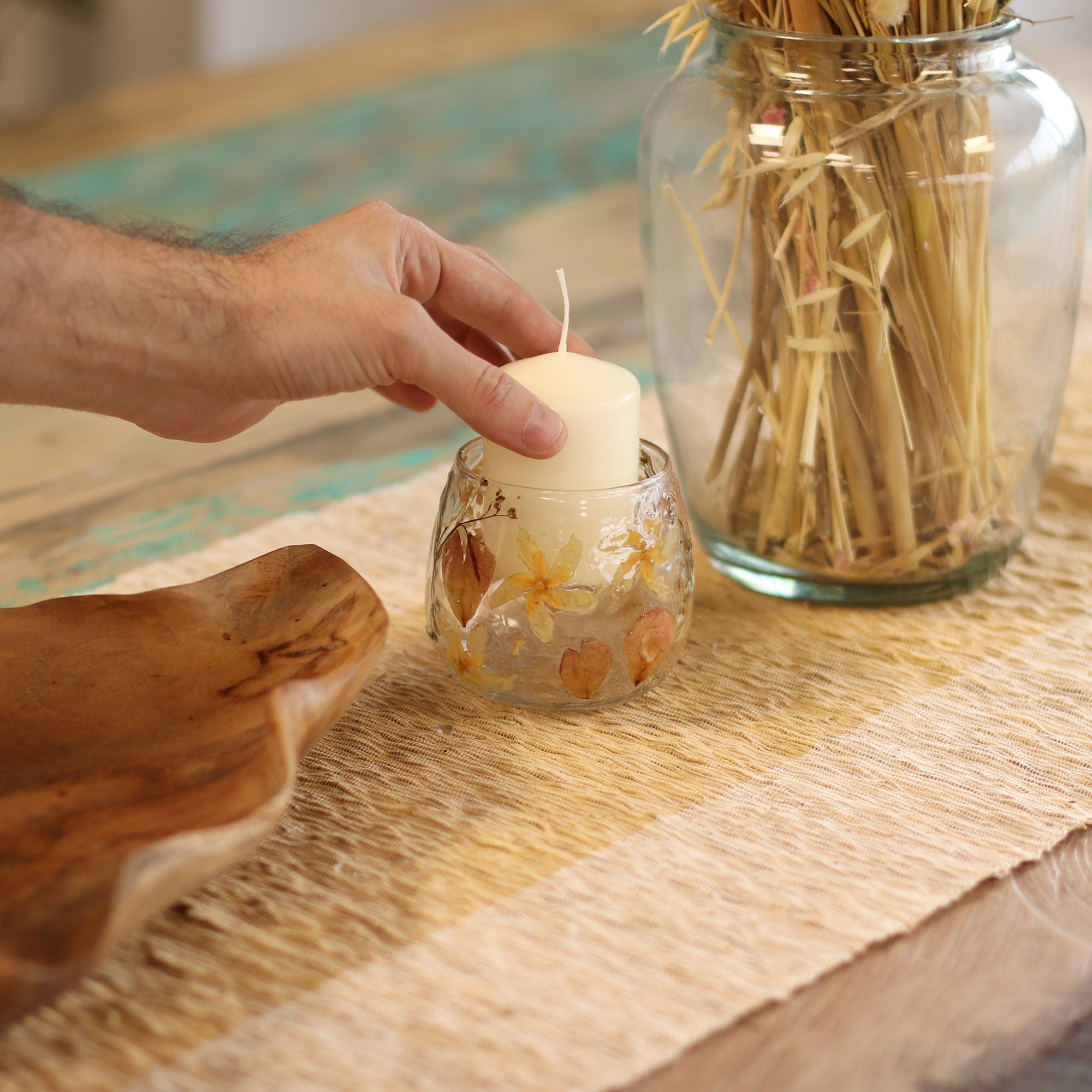 Natural Floral Glass – Straight Candle Holder – Rosa
