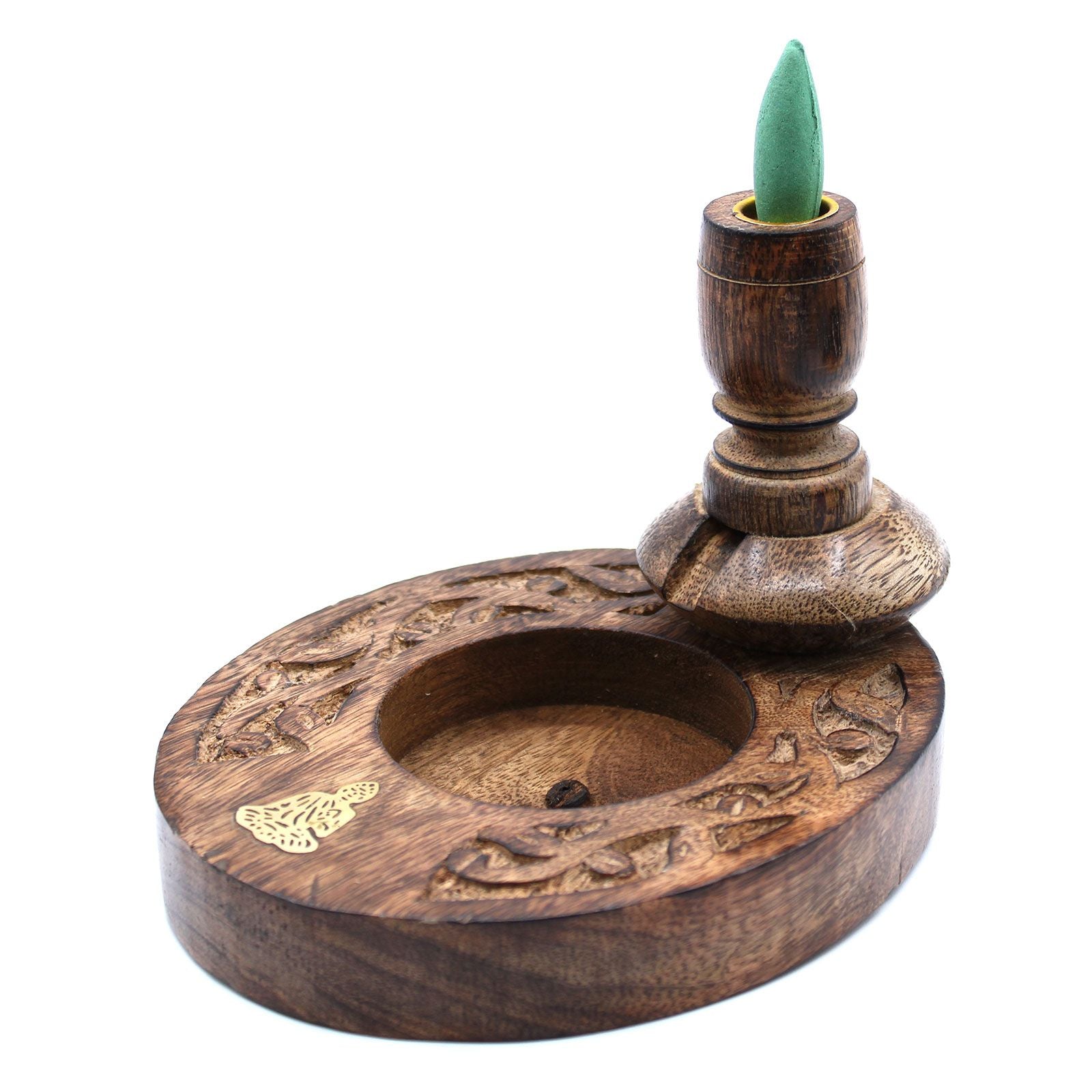 Mango Wood Backflow Burner Small - Brass Buddha