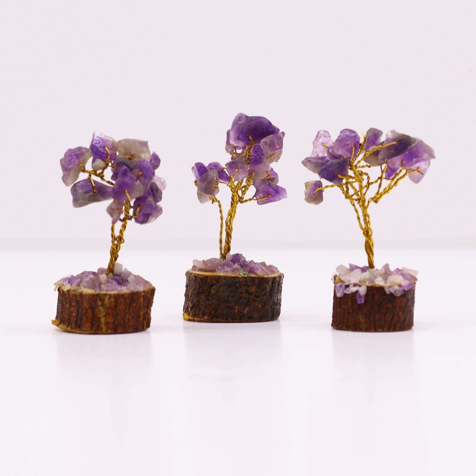 Mini Gemstone Tree on Wood Base (15 Stones) - Amethyst