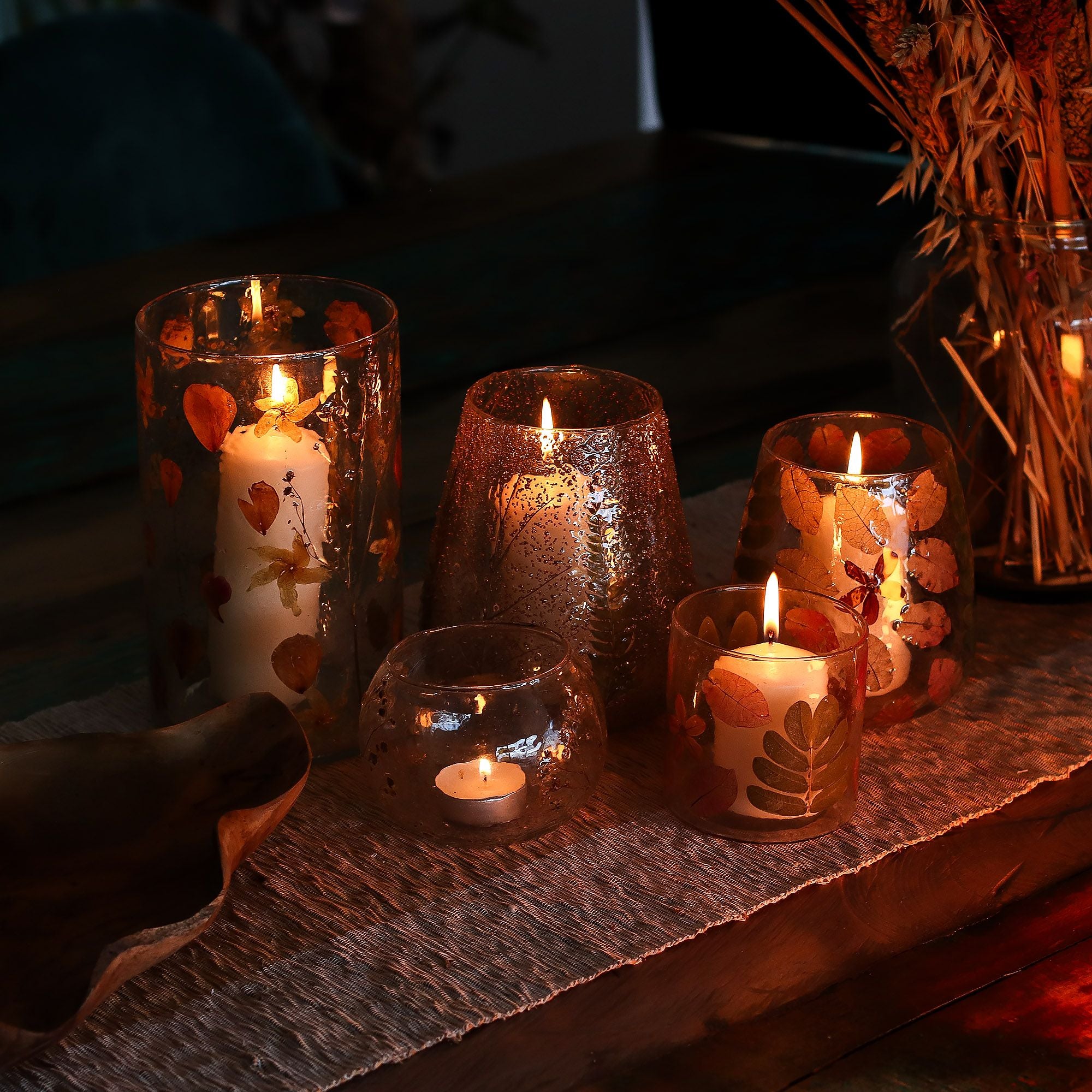 Natural Floral Glass – Straight Candle Holder – Rosa