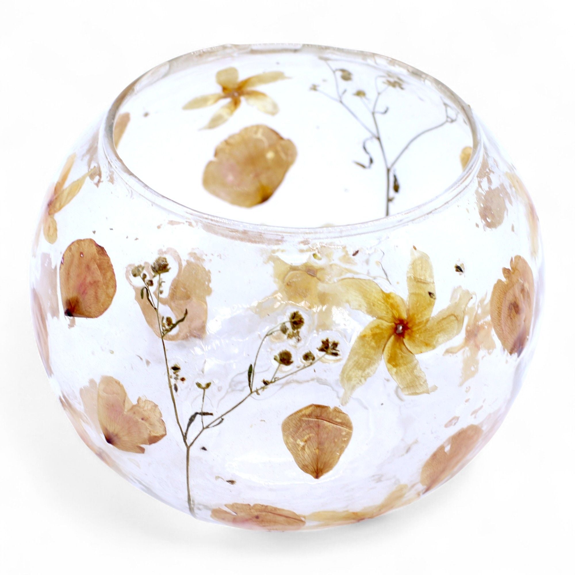 Natural Floral Glass – Large Bowl Candle Holder – Rosa