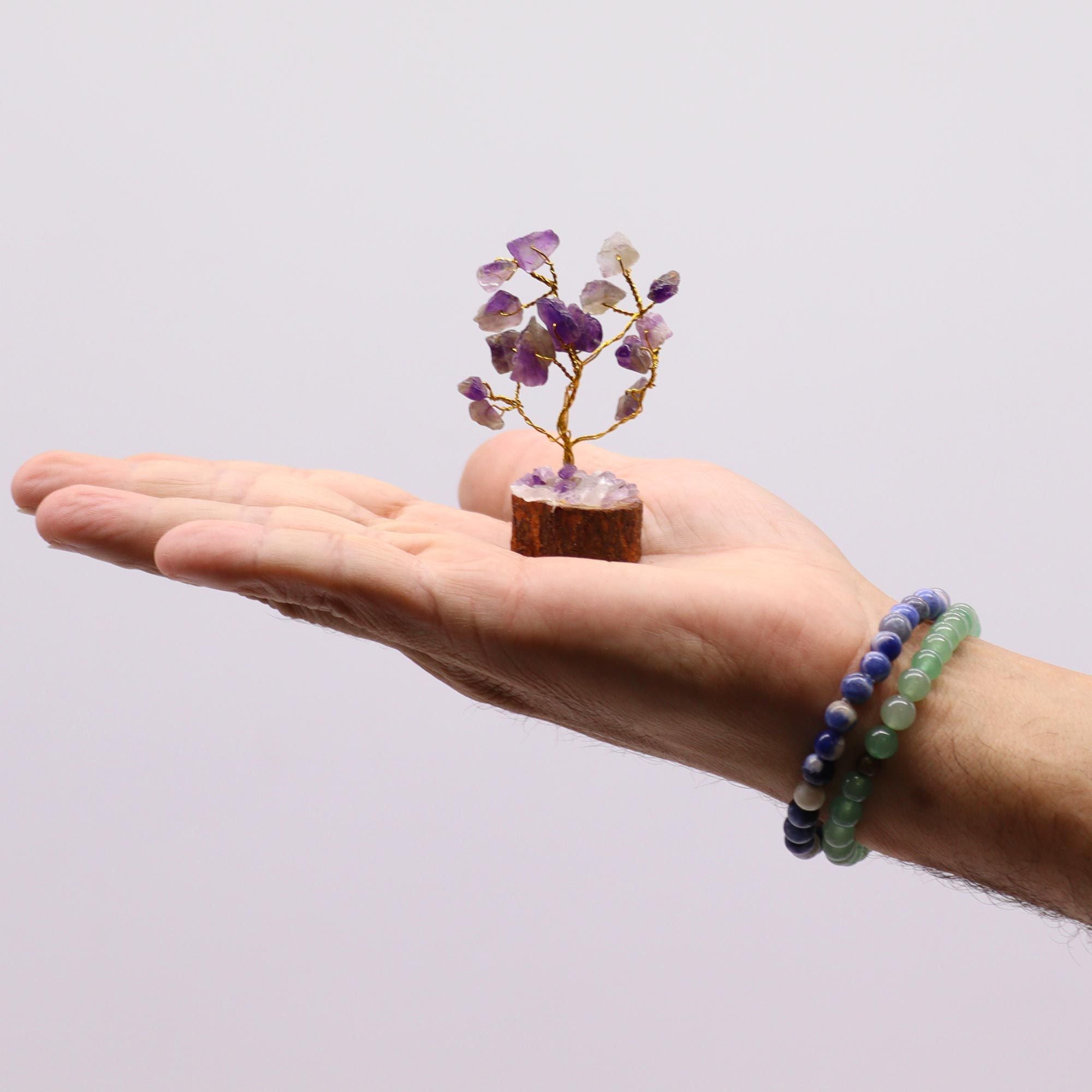 Mini Gemstone Tree on Wood Base (15 Stones) - Amethyst