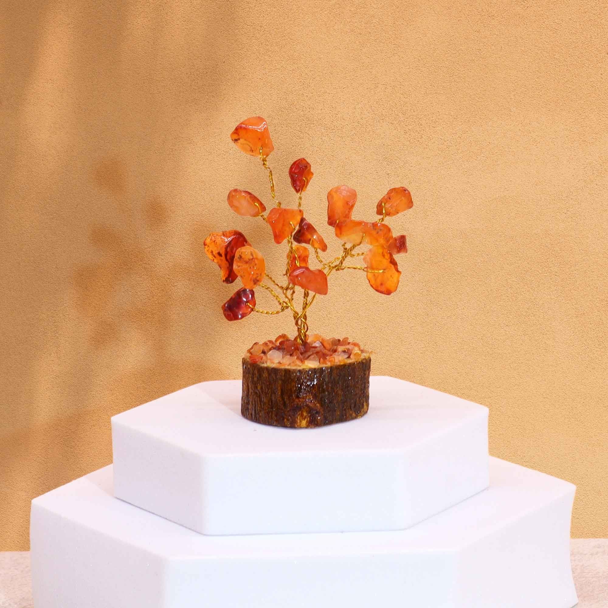 Mini Gemstone Tree on Wood Base (15 Stones) - Carnelian
