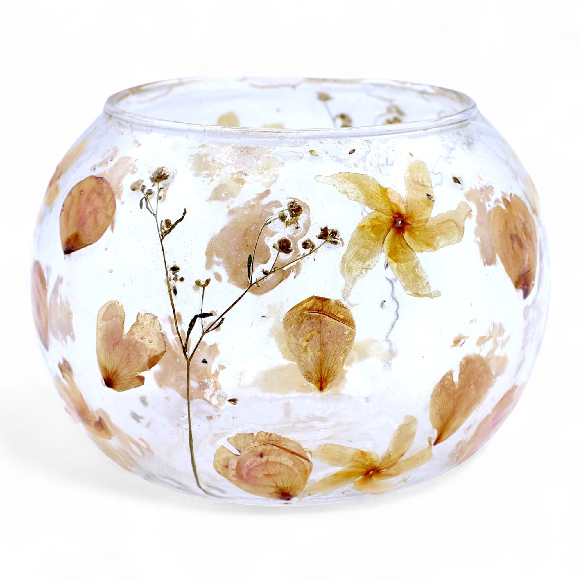Natural Floral Glass – Large Bowl Candle Holder – Rosa