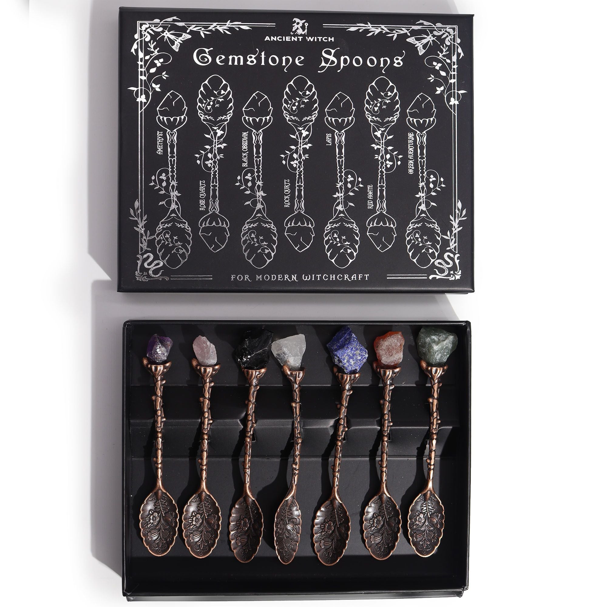 Crystal Witch Spoon Assembly of 7 Gemstones - Bronze