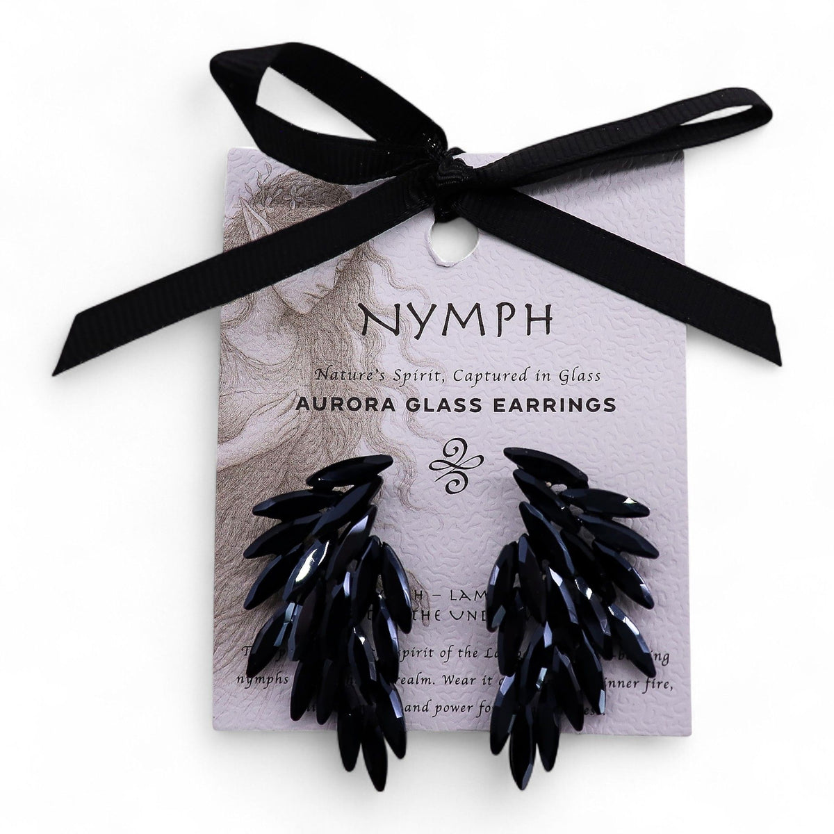 Jet Black Vintage Glass Earrings - Angel Wings