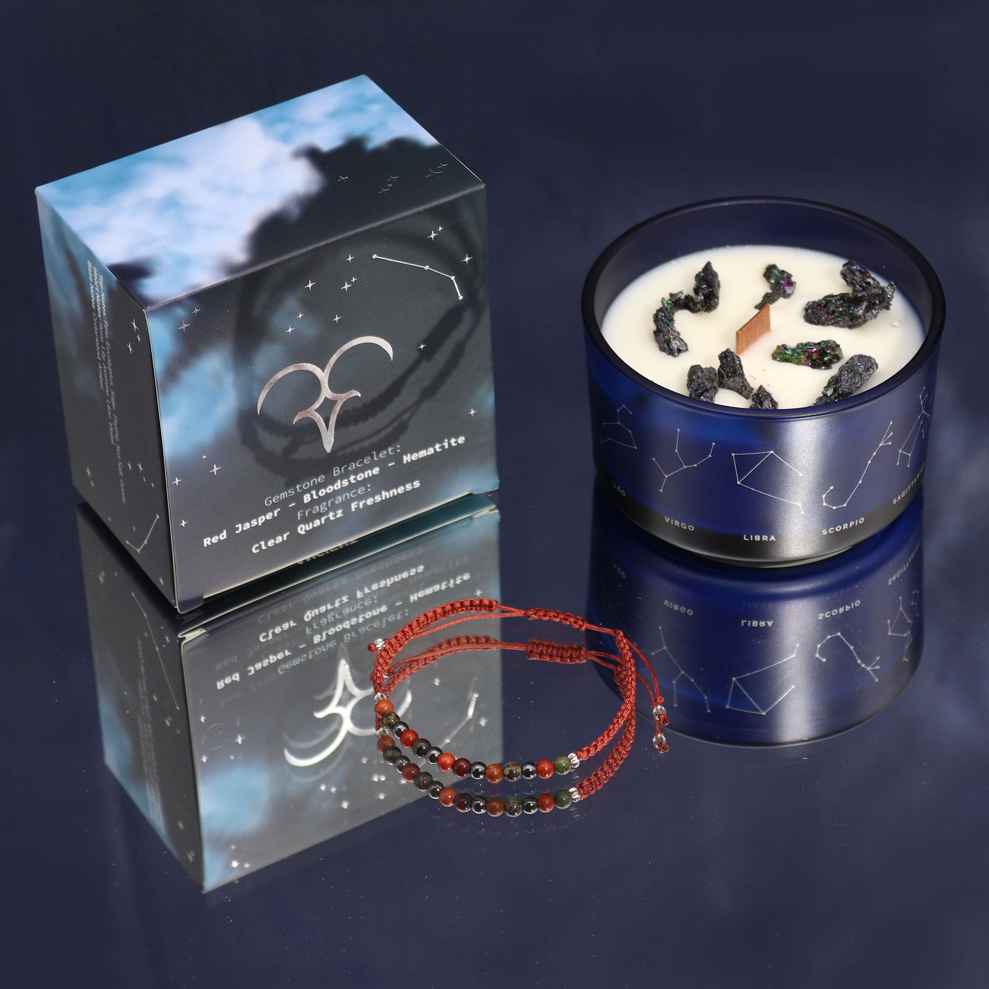 Sternzeichen Kristallkerze + Edelsteinarmband - Widder