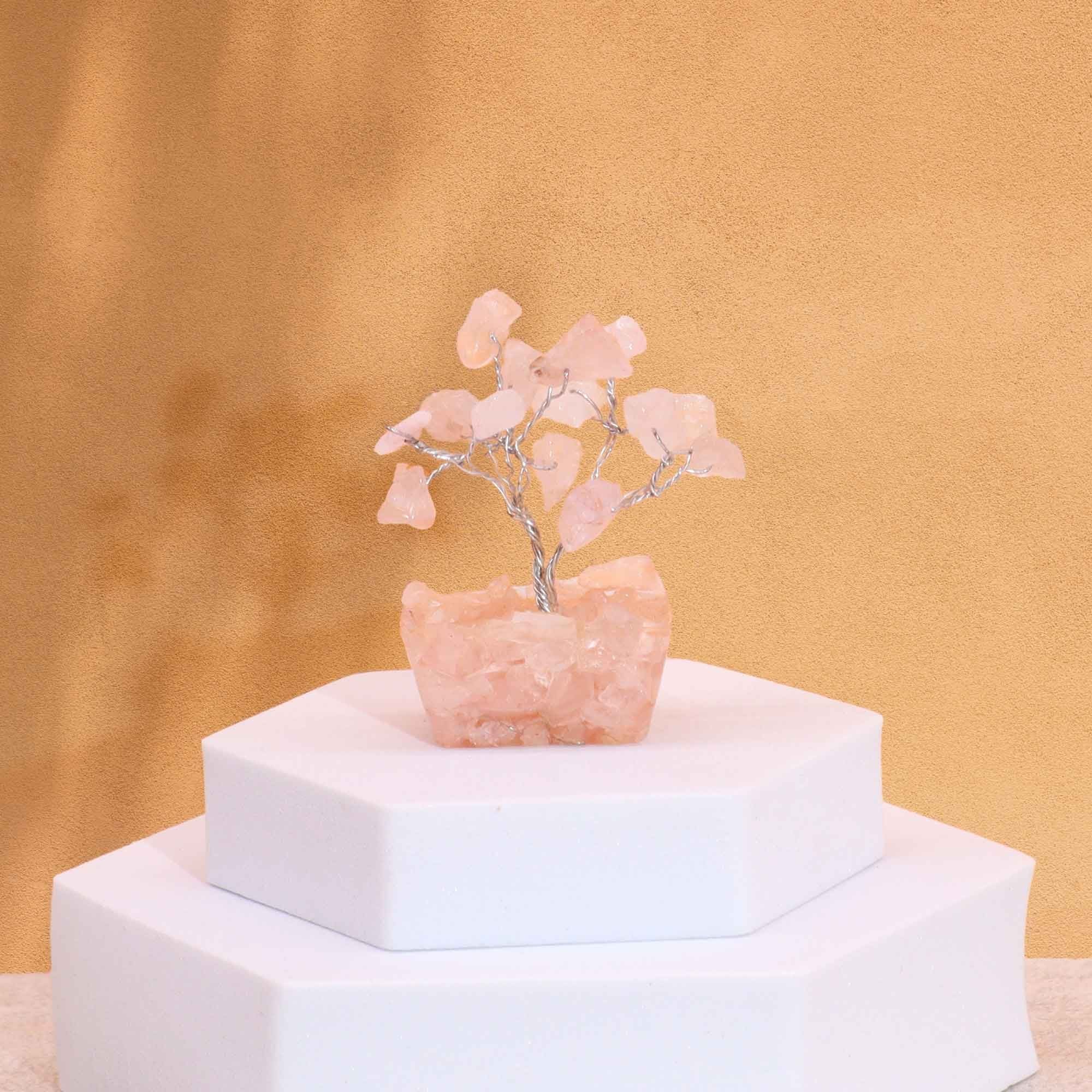 Mini Gemstone Tree on Orgonite Base (15 Stones) - Rose Quartz