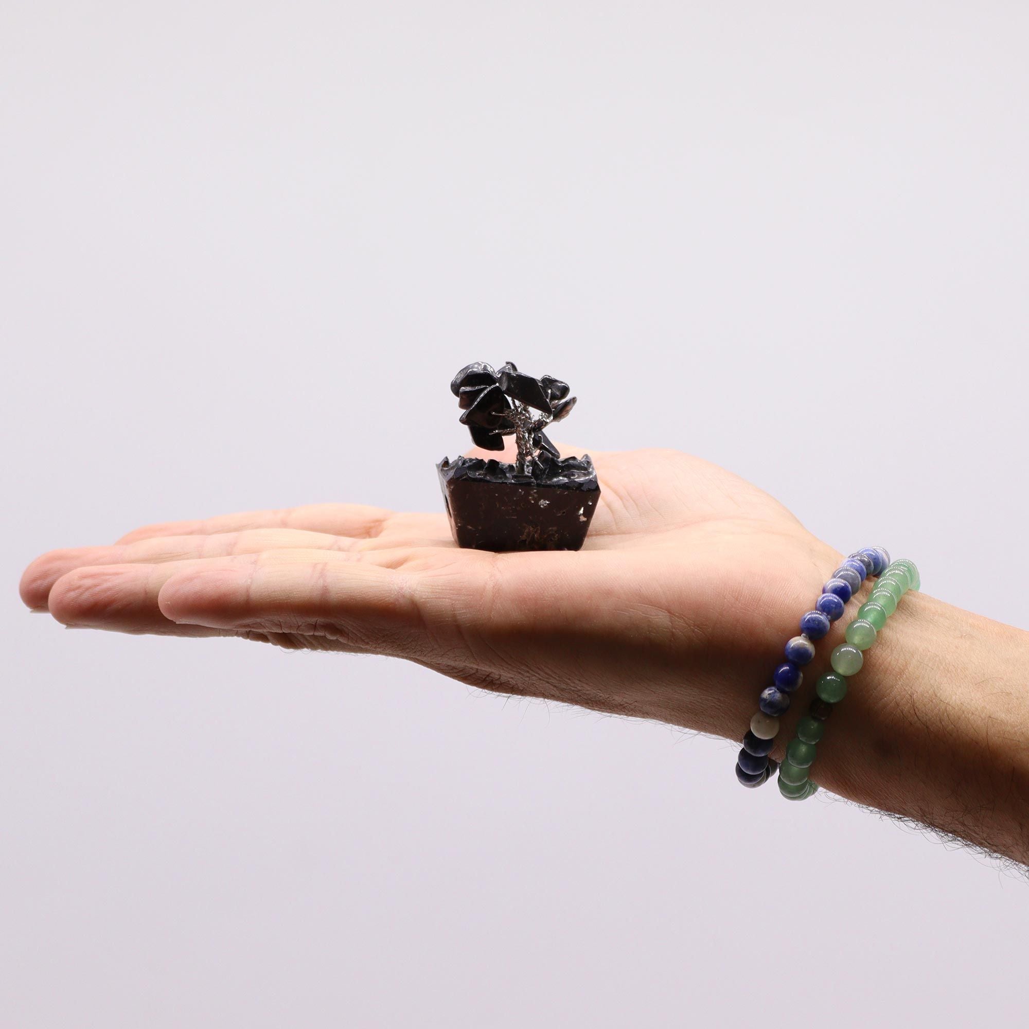 Mini Gemstone Tree on Orgonite Base (15 Stones) - Black Agate