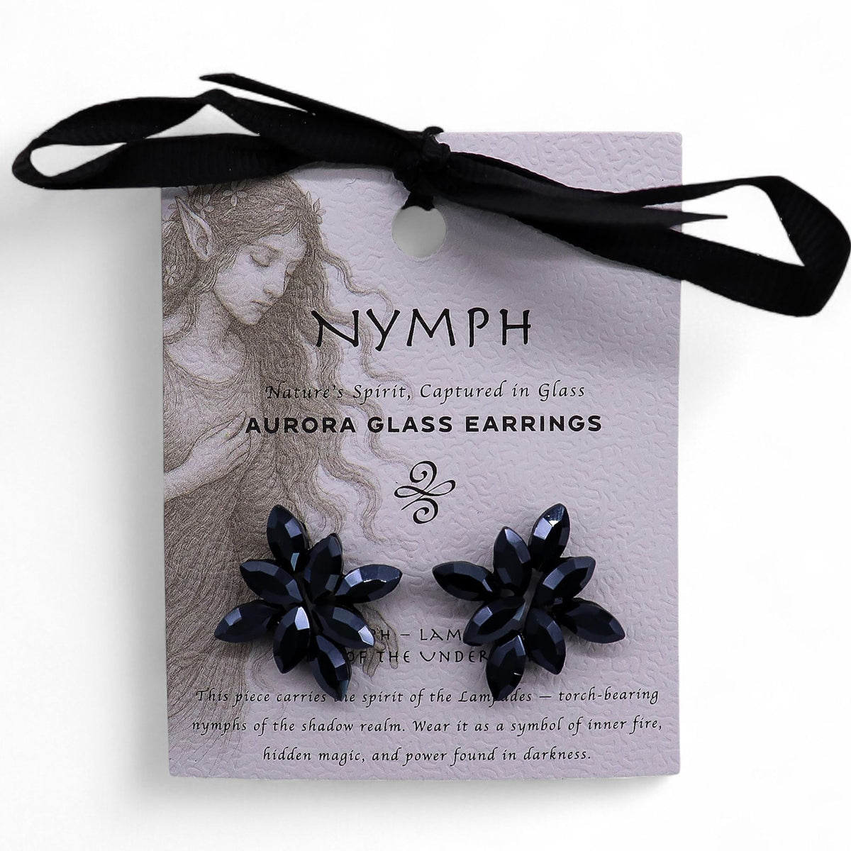 Jet Black Vintage Glass Earrings - Flowers