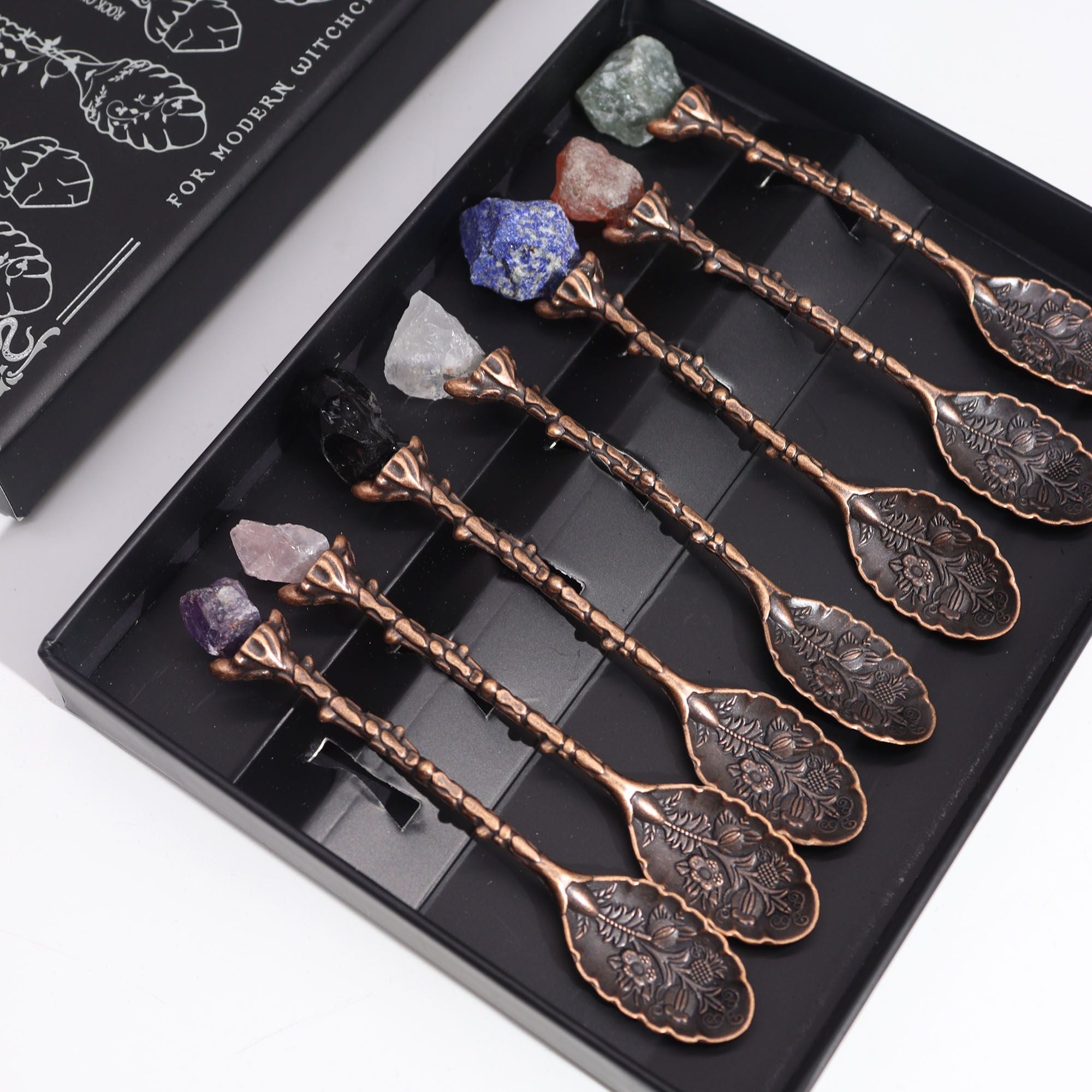 Crystal Witch Spoon Assembly of 7 Gemstones - Bronze