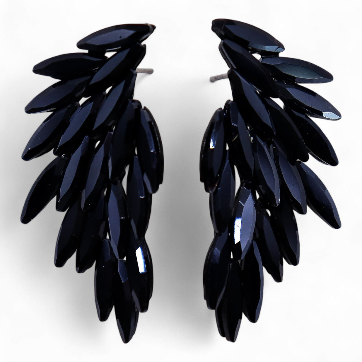 Jet Black Vintage Glass Earrings - Angel Wings