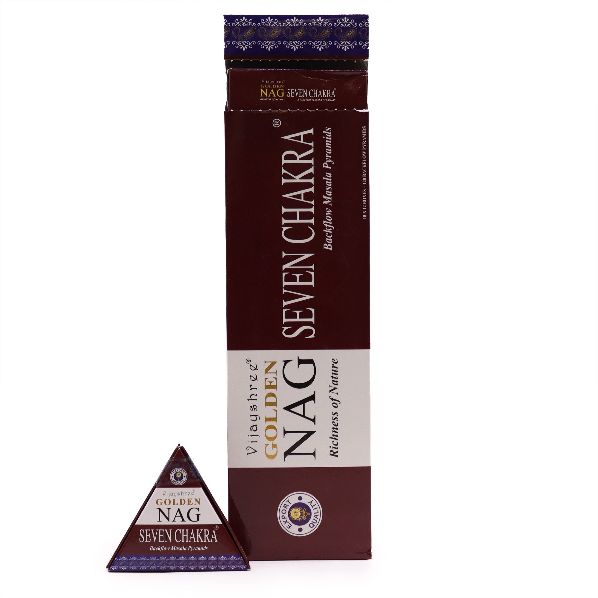 Jumbo Golden Nag Back Flow Incense Cones 42g - Seven Chakra