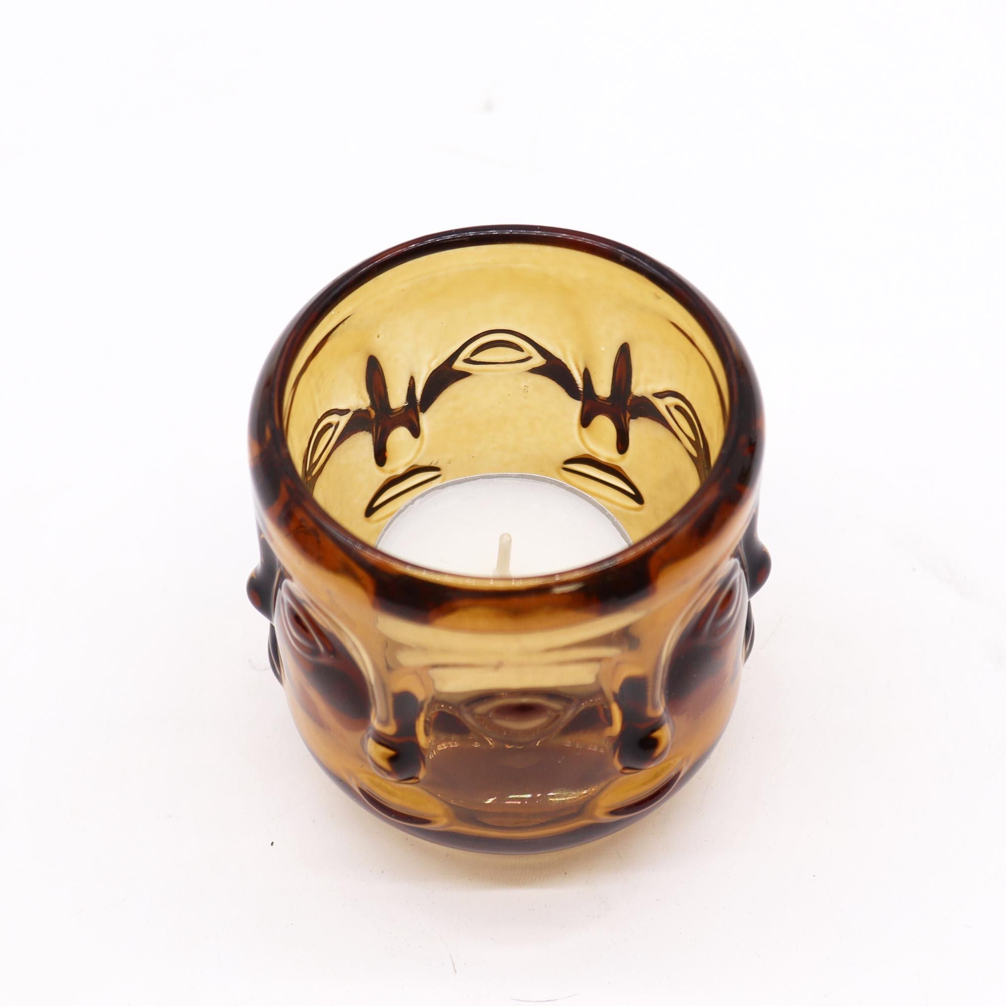 Buddha Faces Candle Jar Set of 2 – Antique Amber