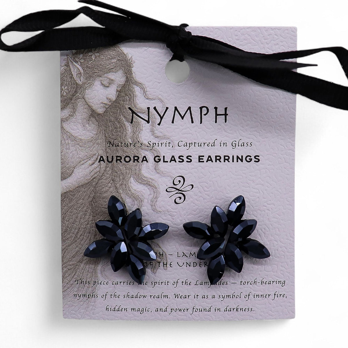 Jet Black Vintage Glass Earrings - Flowers