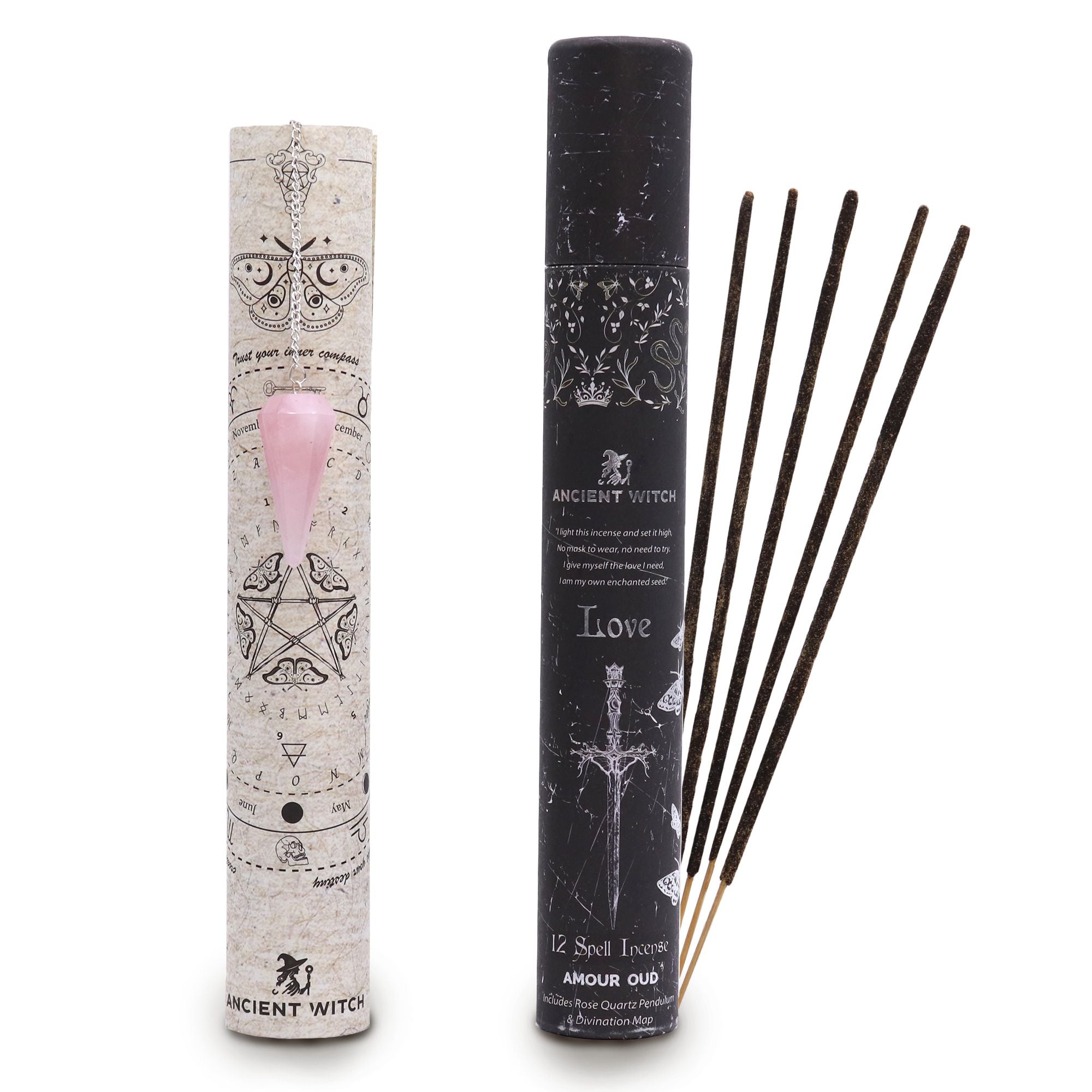 Ancient Witch Spell Incense - Rose Quartz Pendulum- Love