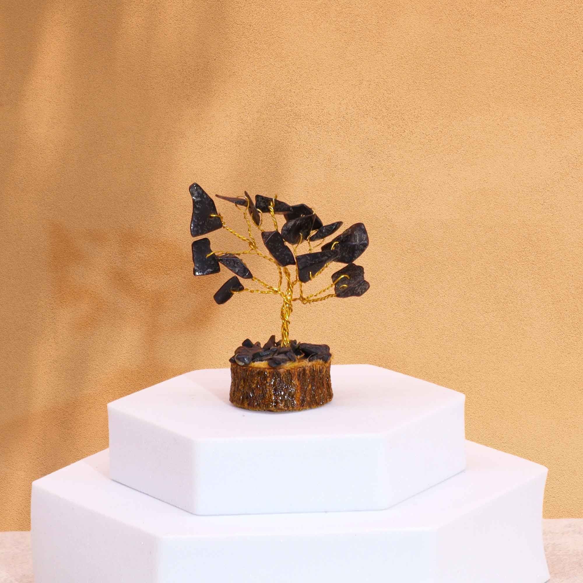 Mini Gemstone Tree on Wood Base (15 Stones) - Black Agate