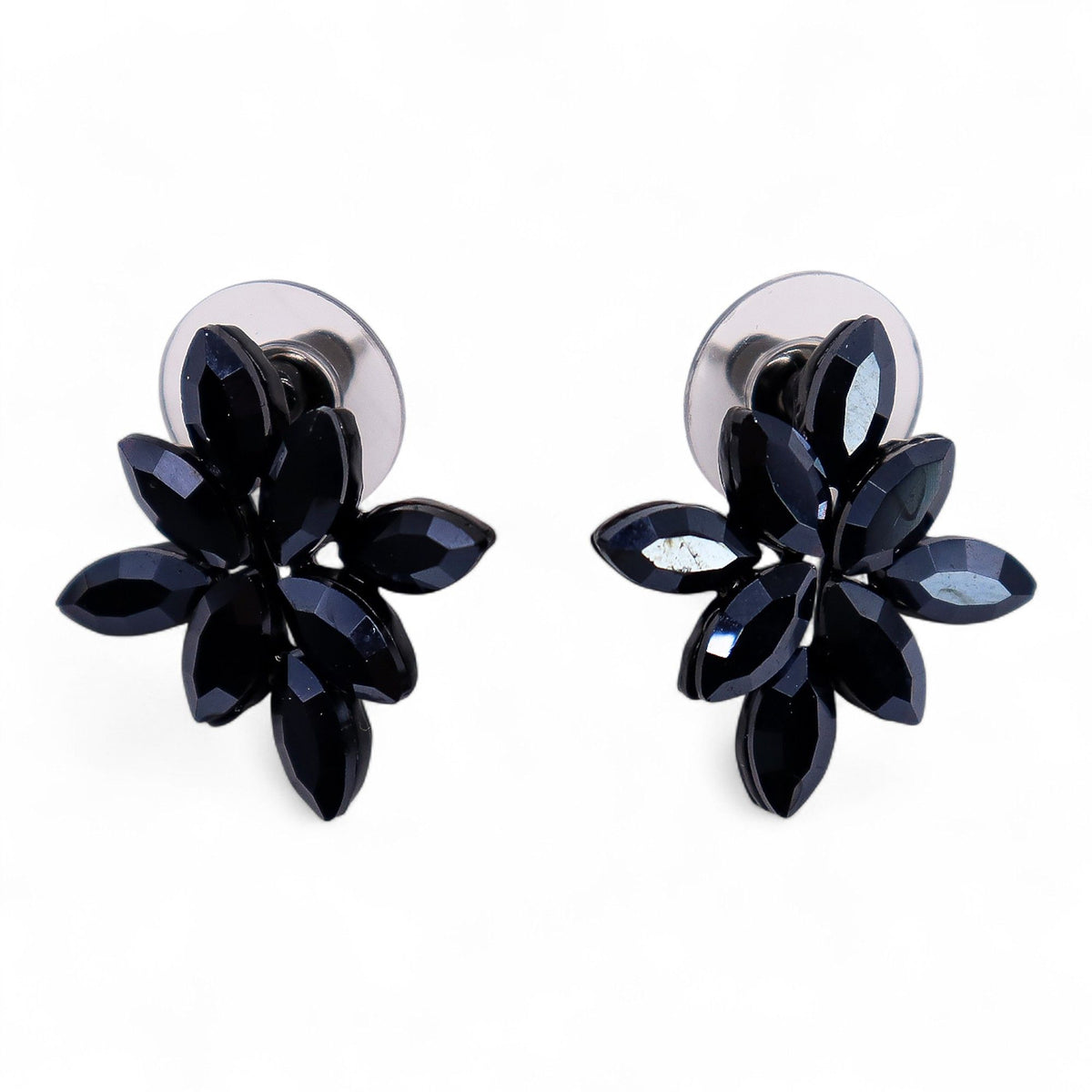 Jet Black Vintage Glass Earrings - Flowers