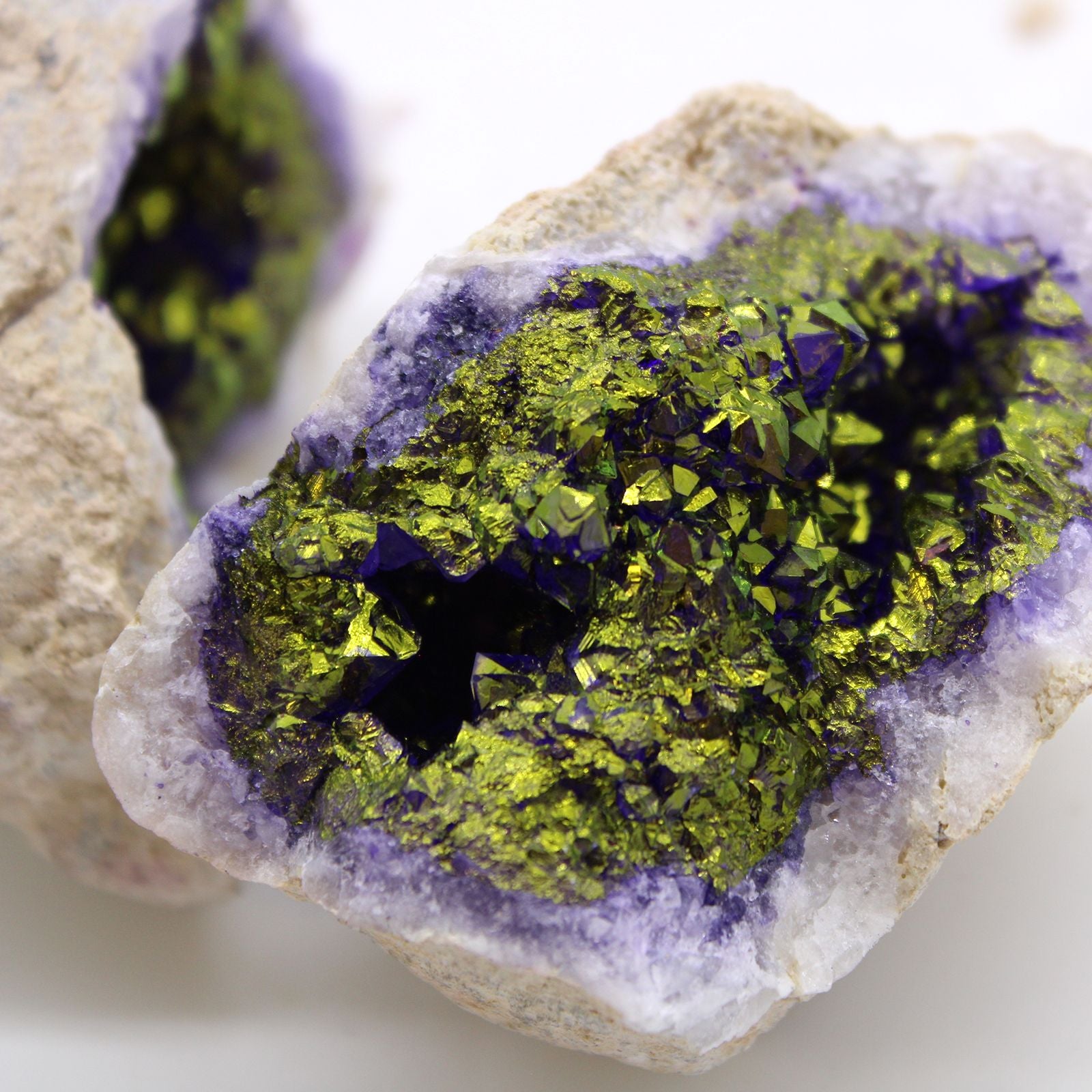 Coloured Calcite Geode Natural Rock - Purple & Gold