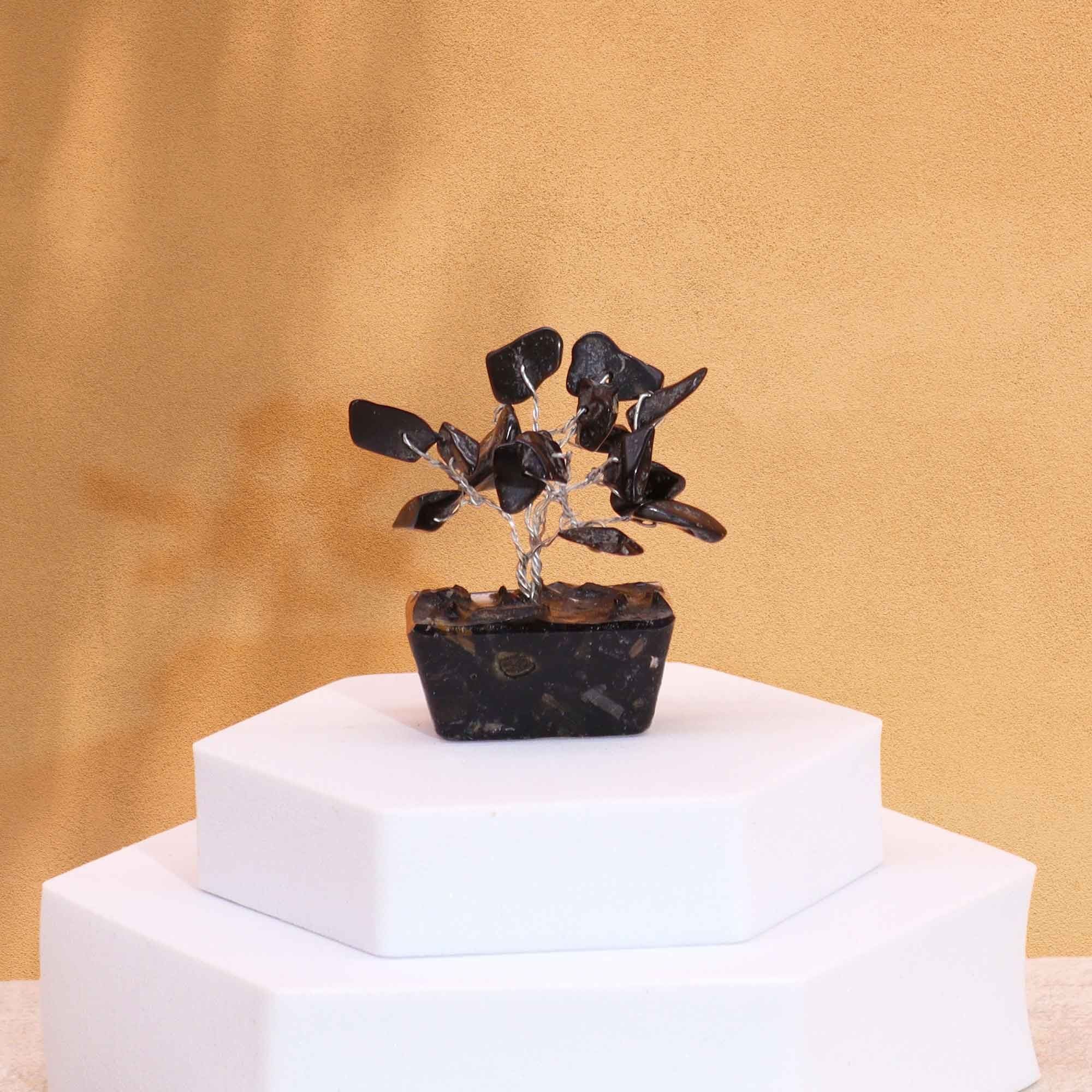 Mini Gemstone Tree on Orgonite Base (15 Stones) - Black Agate