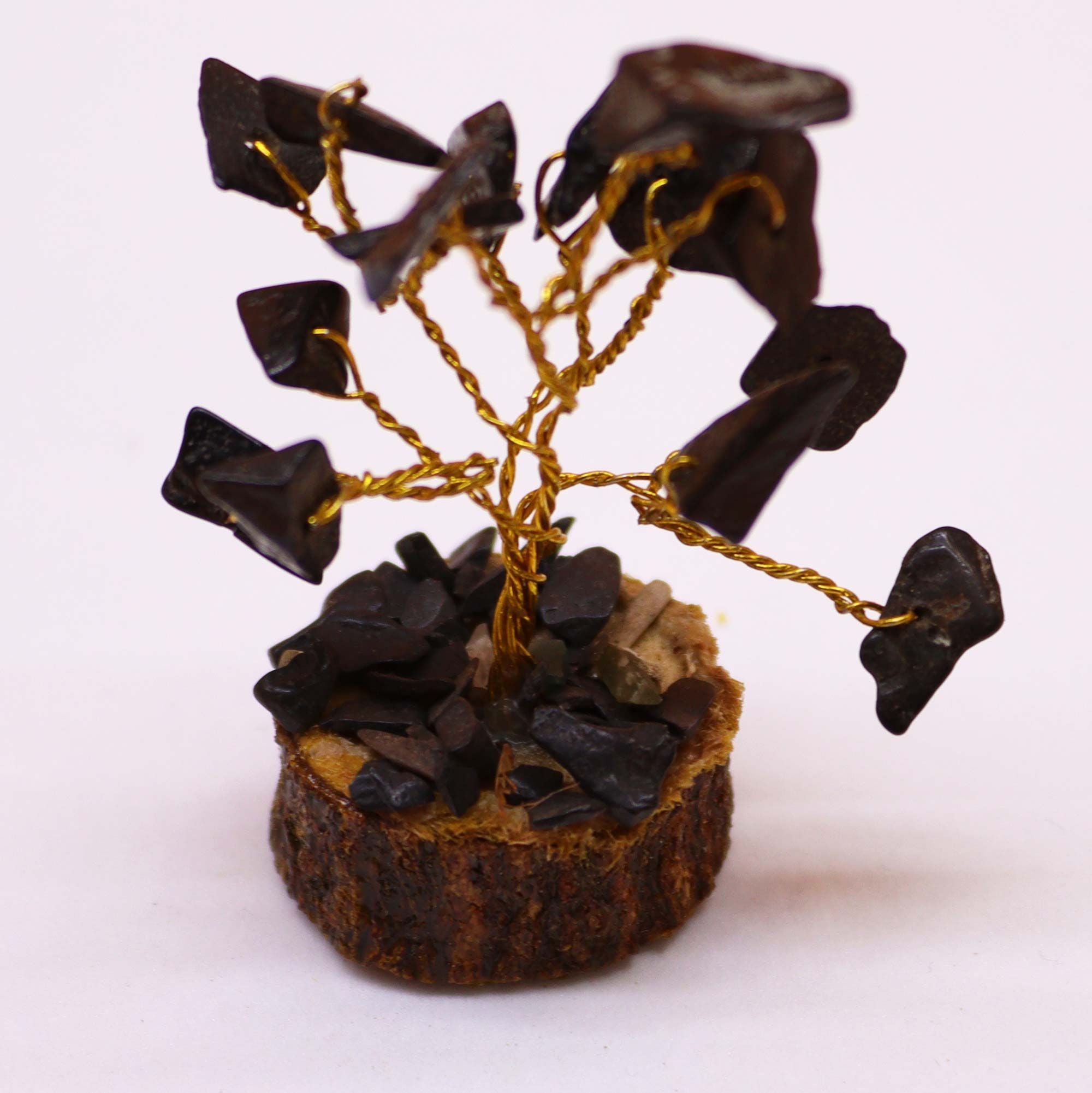 Mini Gemstone Tree on Wood Base (15 Stones) - Black Agate
