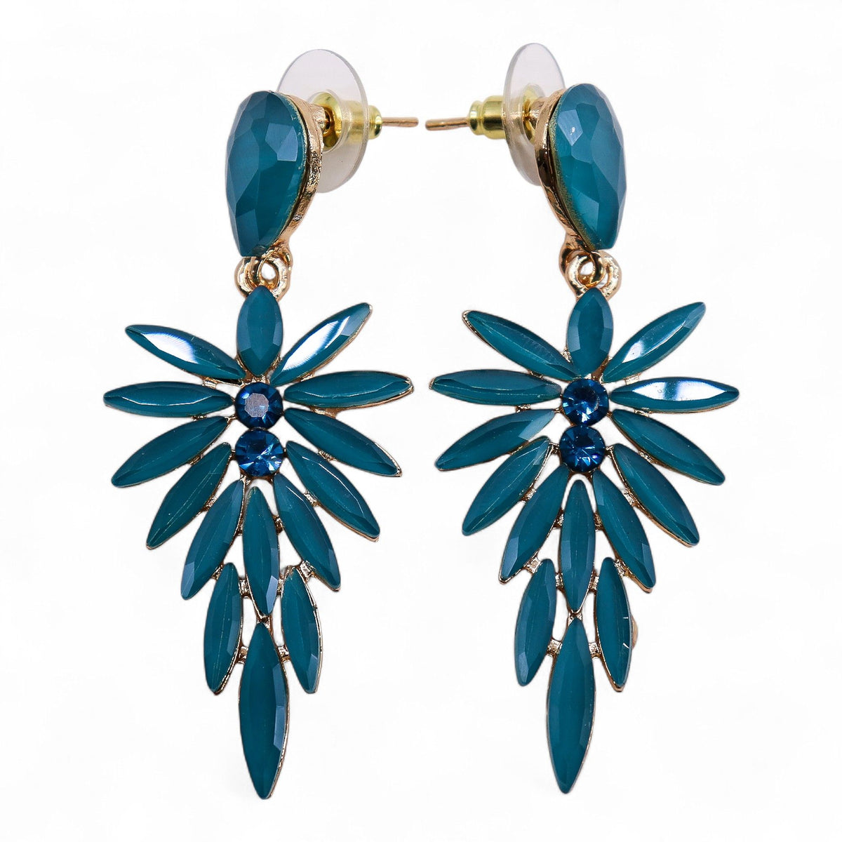 Teal Green Vintage Glass Earrings - Long Drop