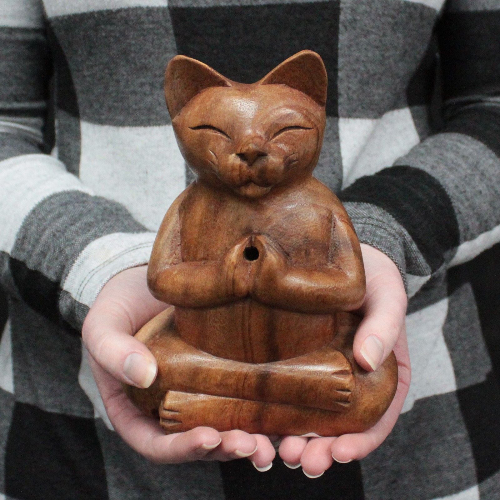 Räuchergefäße aus Suarholz, geschnitzt, groß – Yoga-Katze