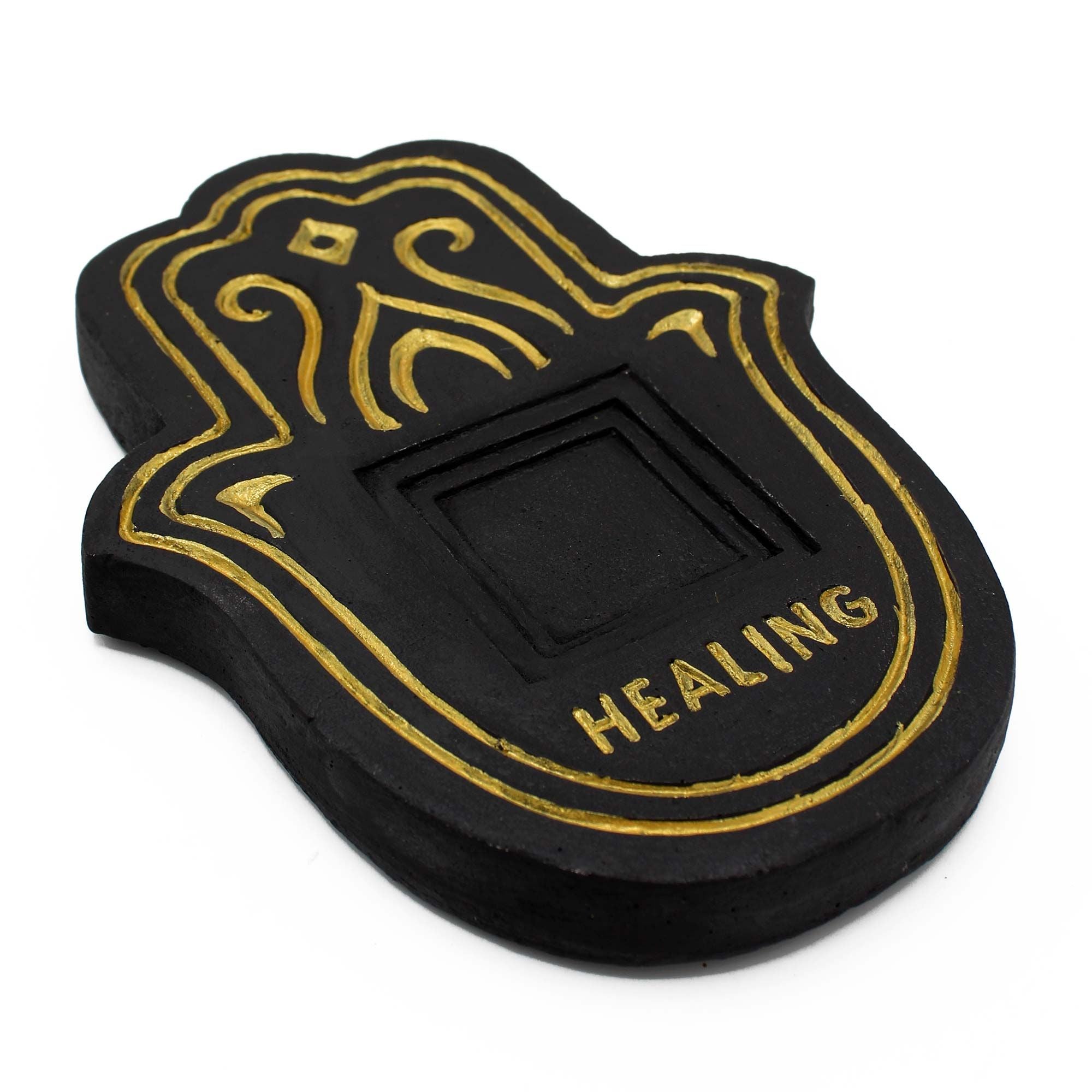 Healling Incense Plate - Black & Gold Lava Stone