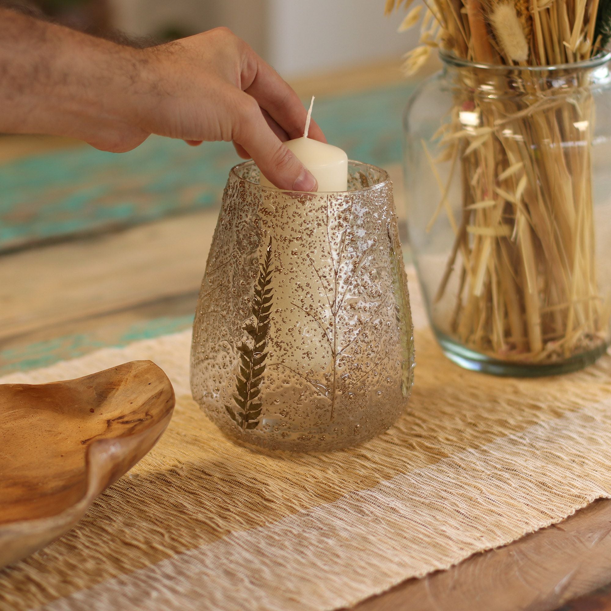 Natural Floral Glass – Large Bowl Candle Holder – Pino