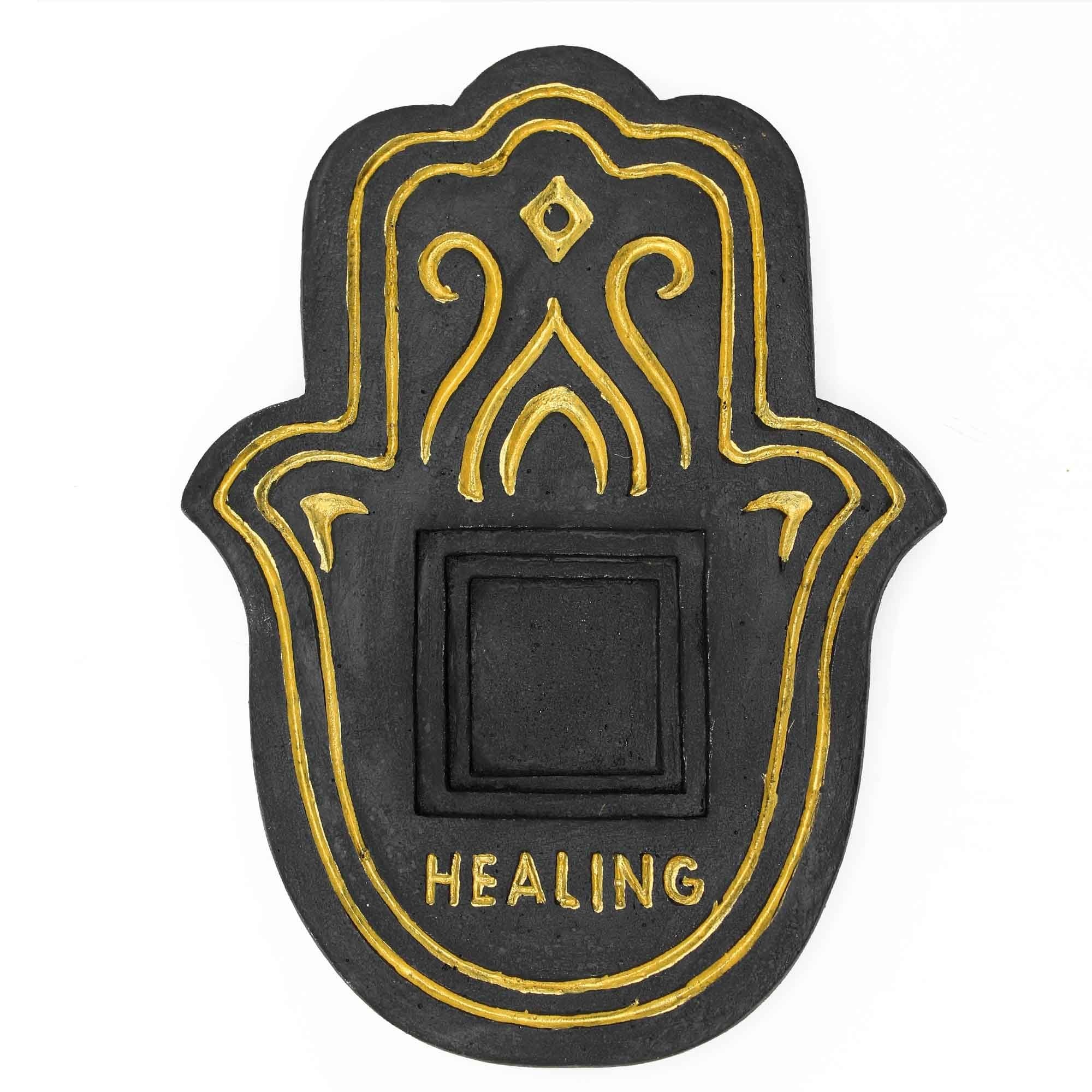 Healling Incense Plate - Black & Gold Lava Stone