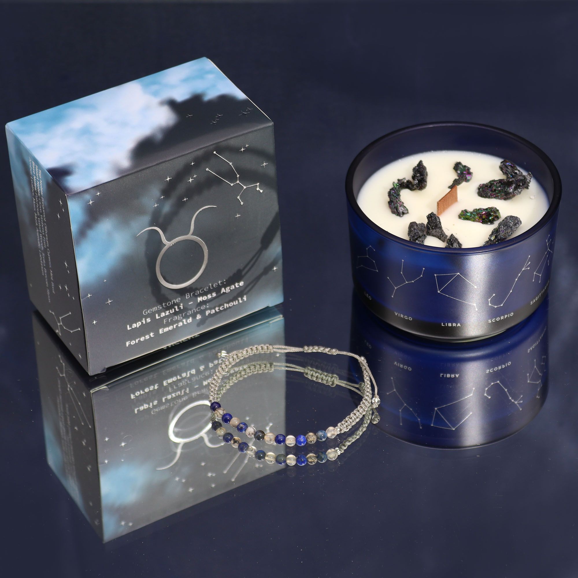 Zodiac Crystal Candle + Gemstone Bracelet - Taurus