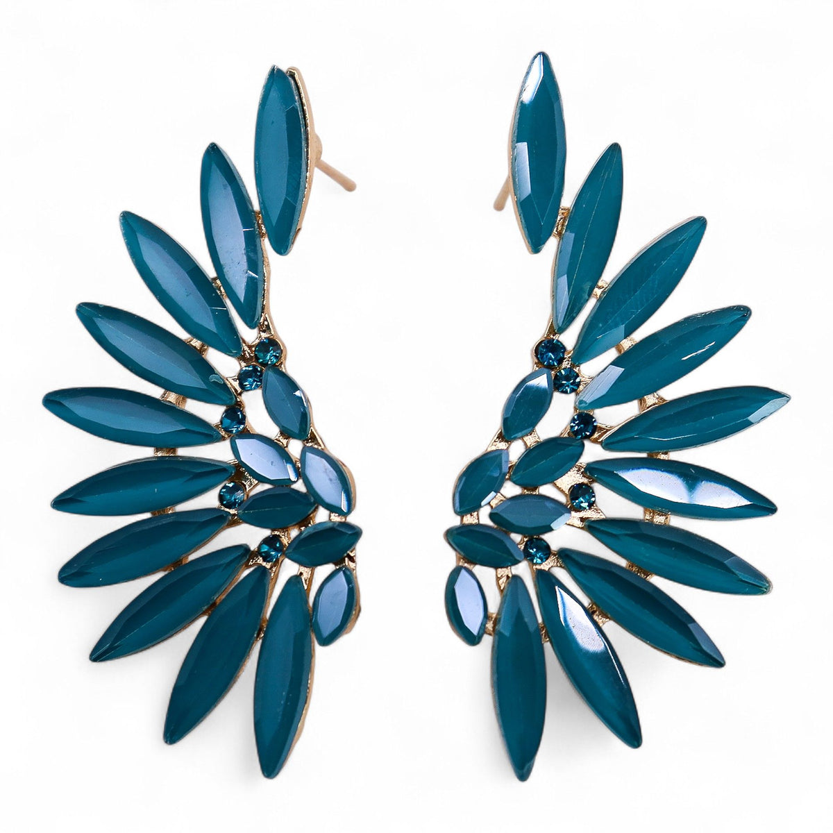 Teal Green Vintage Glass Earrings - Angel Wings
