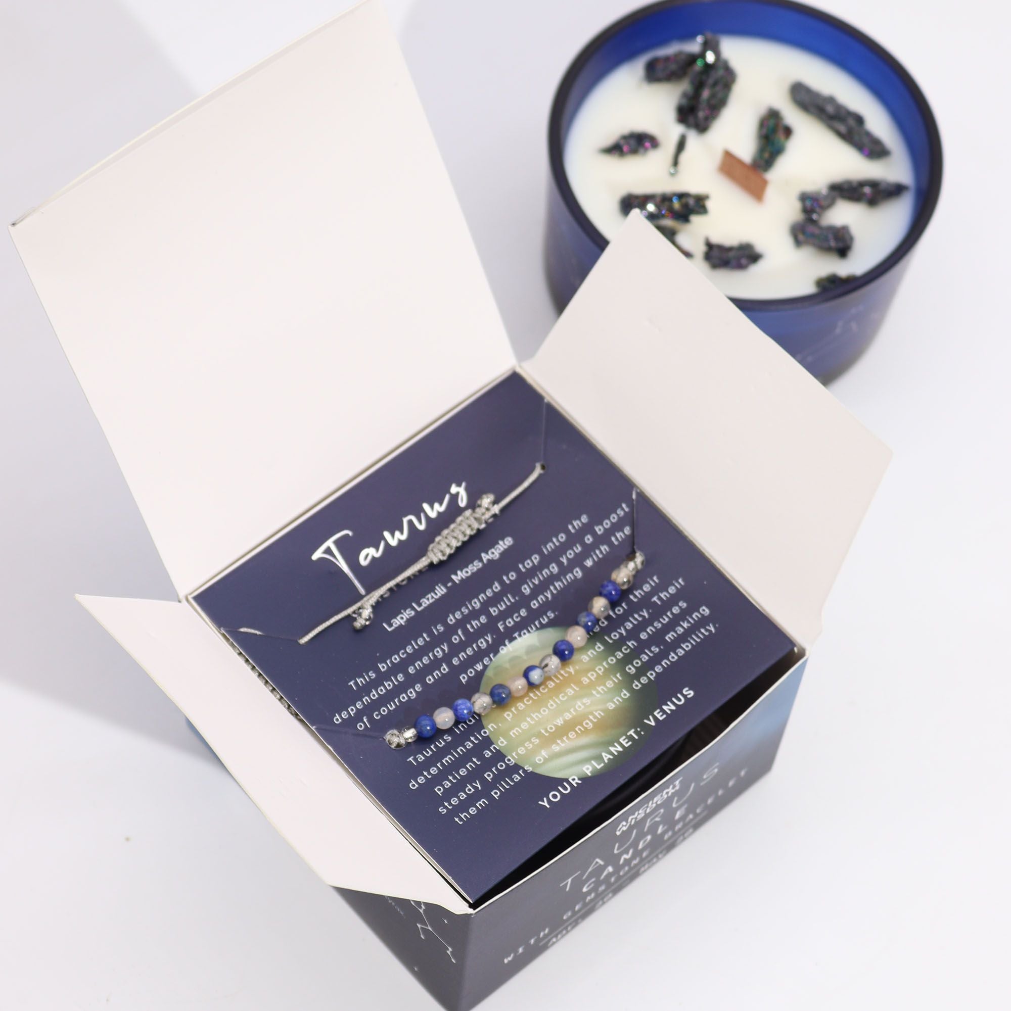 Zodiac Crystal Candle + Gemstone Bracelet - Taurus