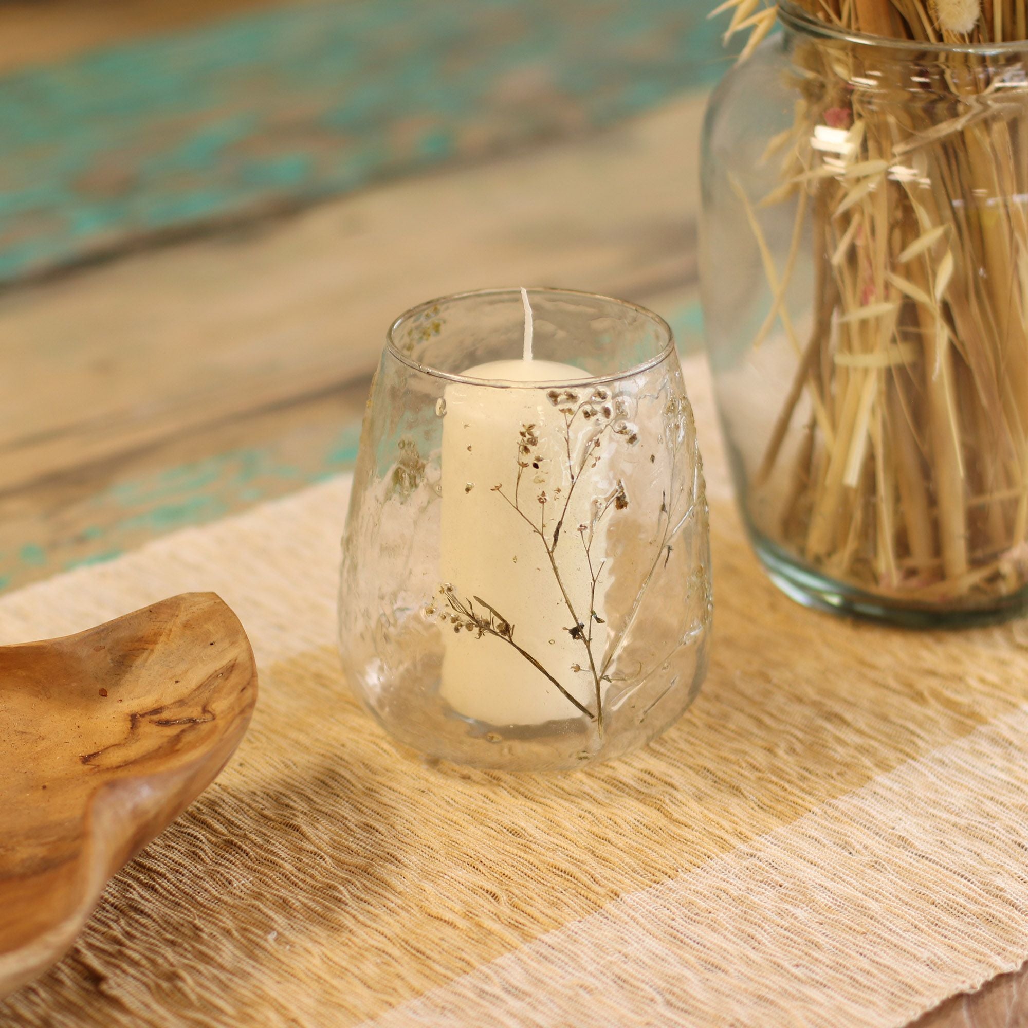 Natural Floral Glass Vase Candle Holder – Margarita