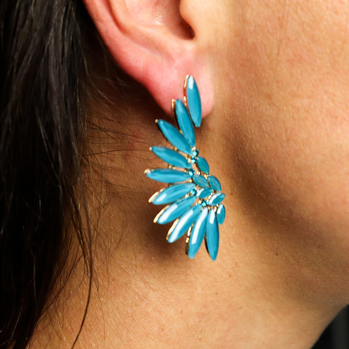 Teal Green Vintage Glass Earrings - Angel Wings