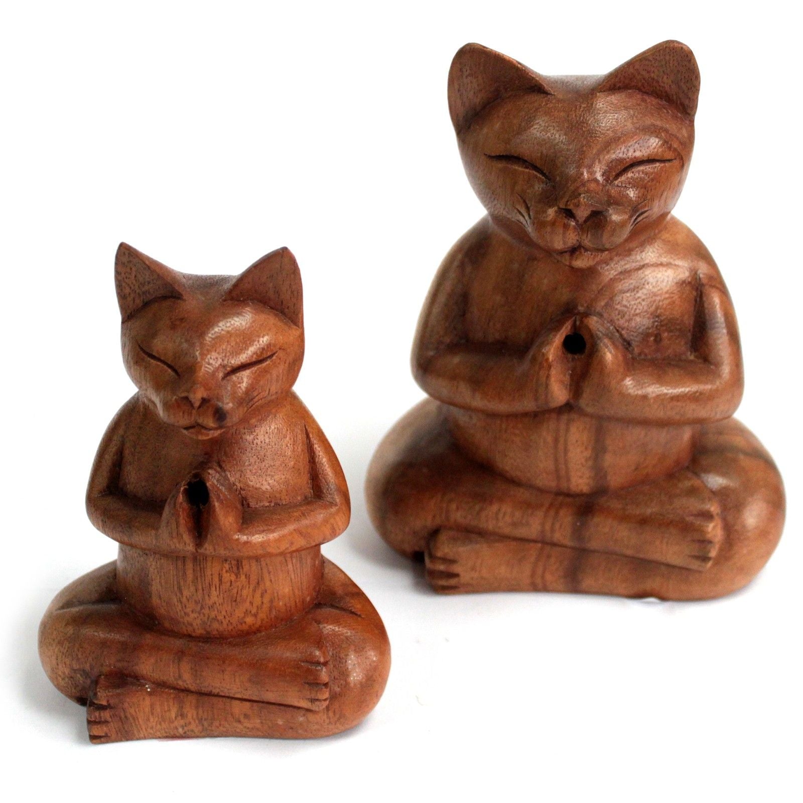 Räuchergefäße aus Suarholz, geschnitzt, groß – Yoga-Katze