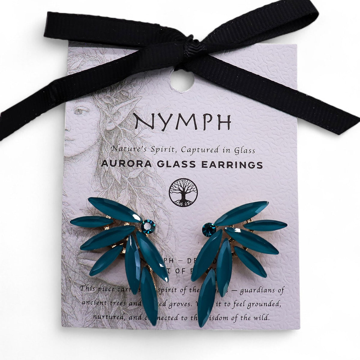 Teal Green Vintage Glass Earrings - Fairies