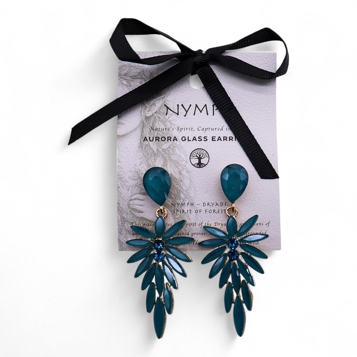 Teal Green Vintage Glass Earrings - Long Drop