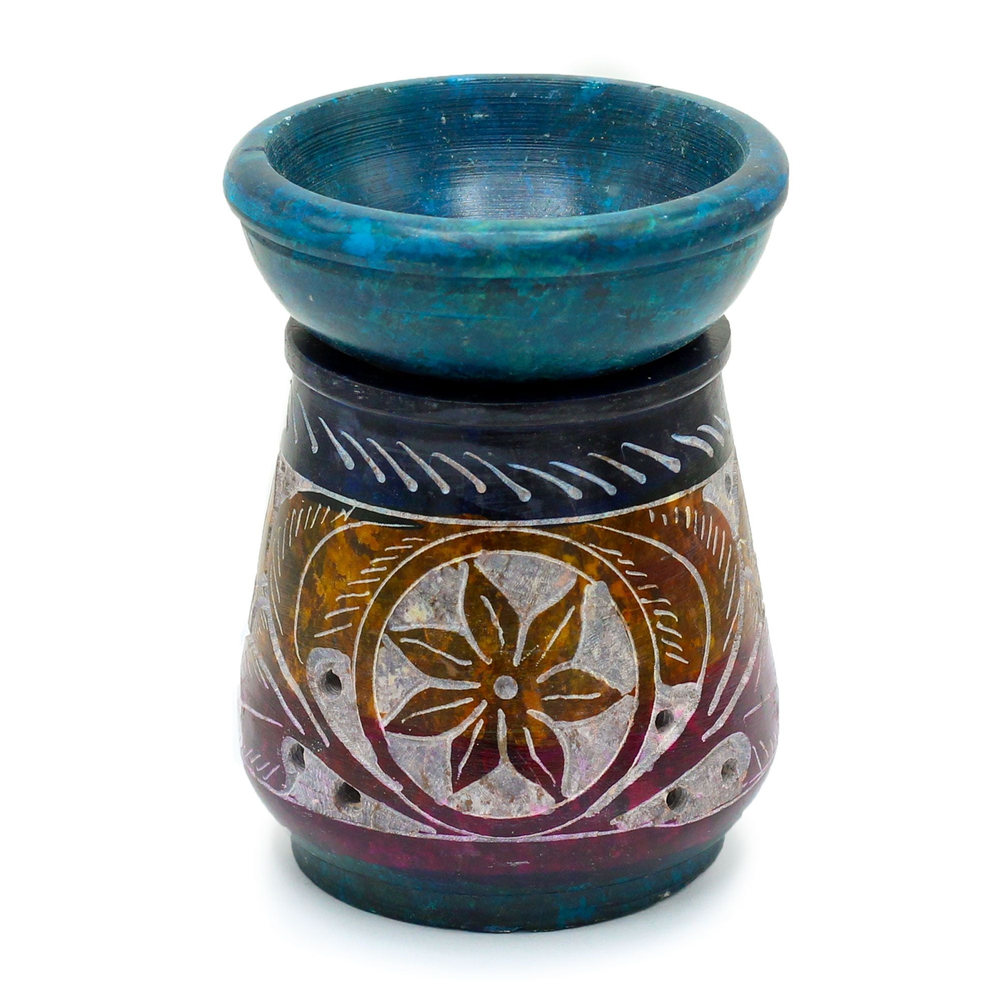 Coloured Soapstone Oil Burner - Flower