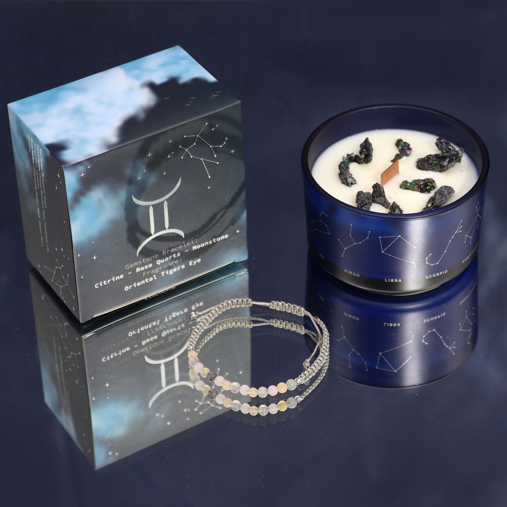 Zodiac Crystal Candle + Gemstone Bracelet - Gemini