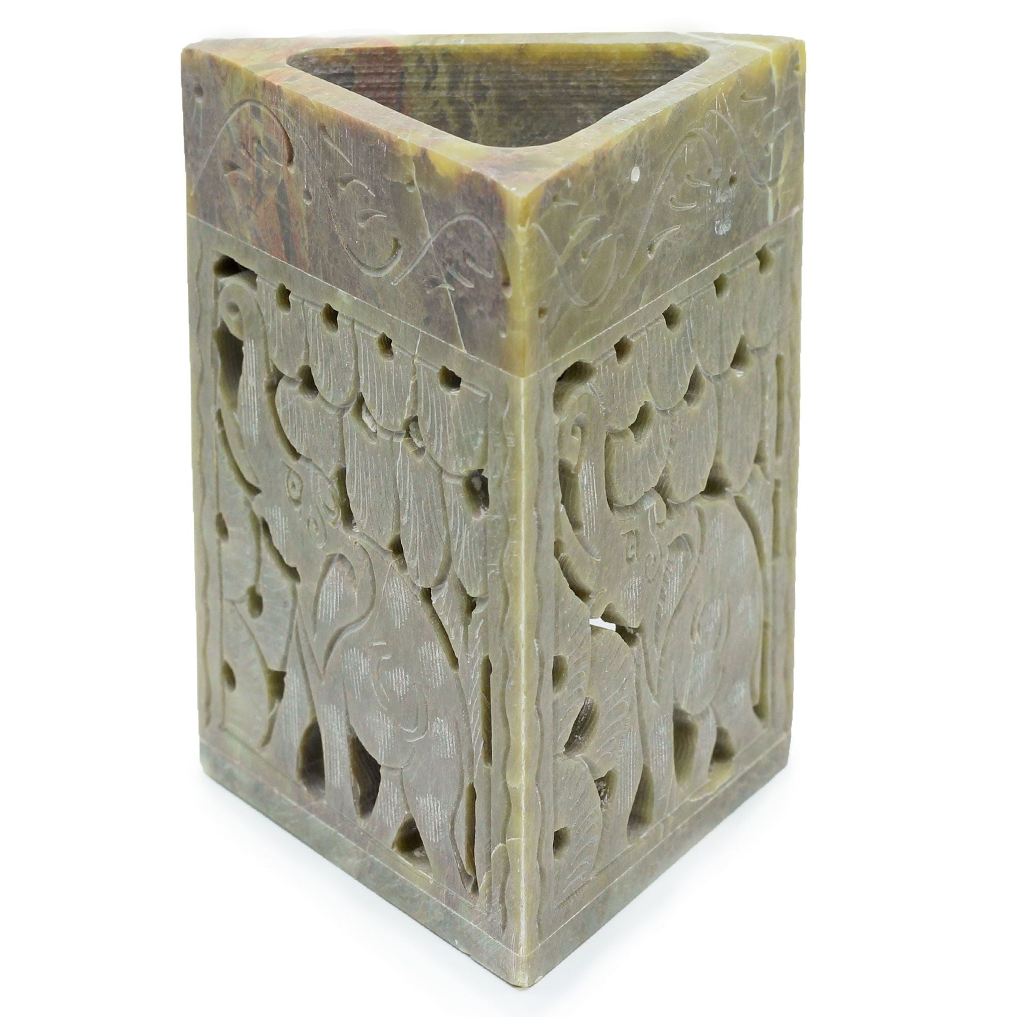 Triangle Soapstone Oil Burner - Elephant 11x9cm