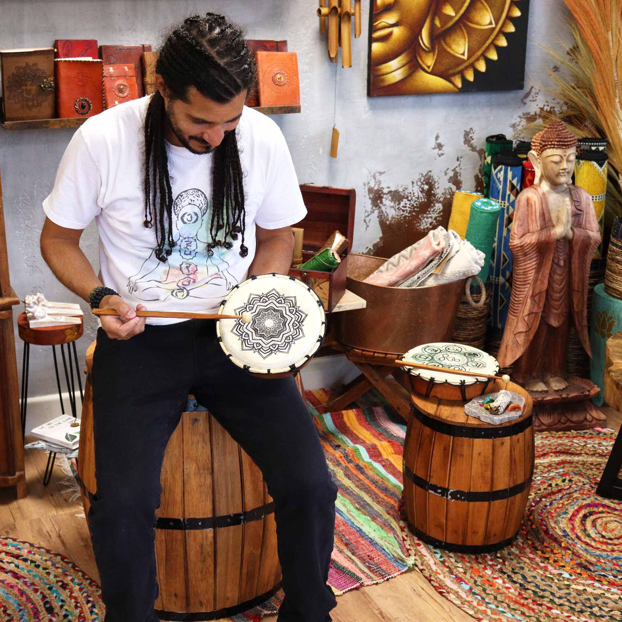 Shamanic Mandala Drum with Sticks - 20cm