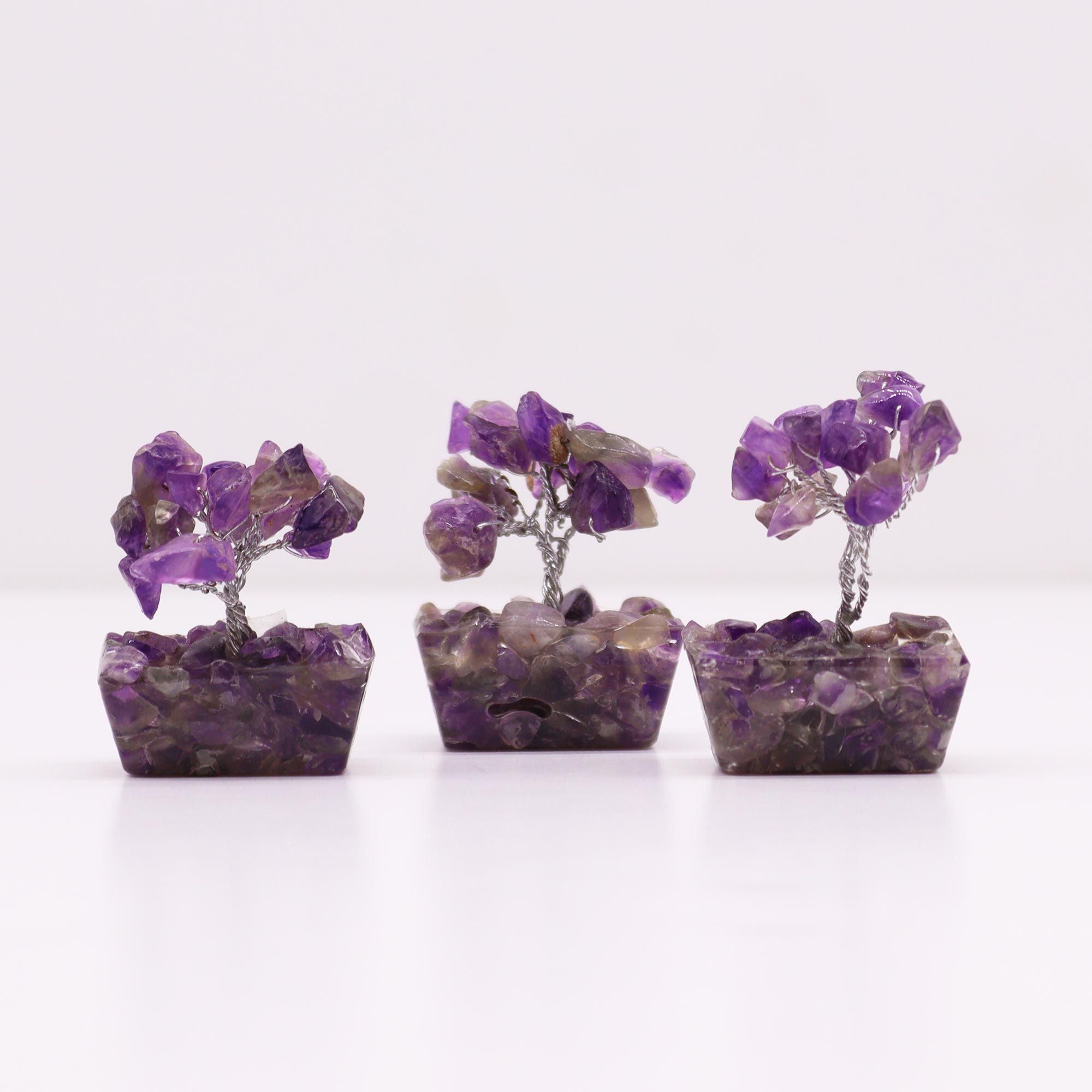 Mini Gemstone Tree on Orgonite Base (15 Stones) - Amethyst