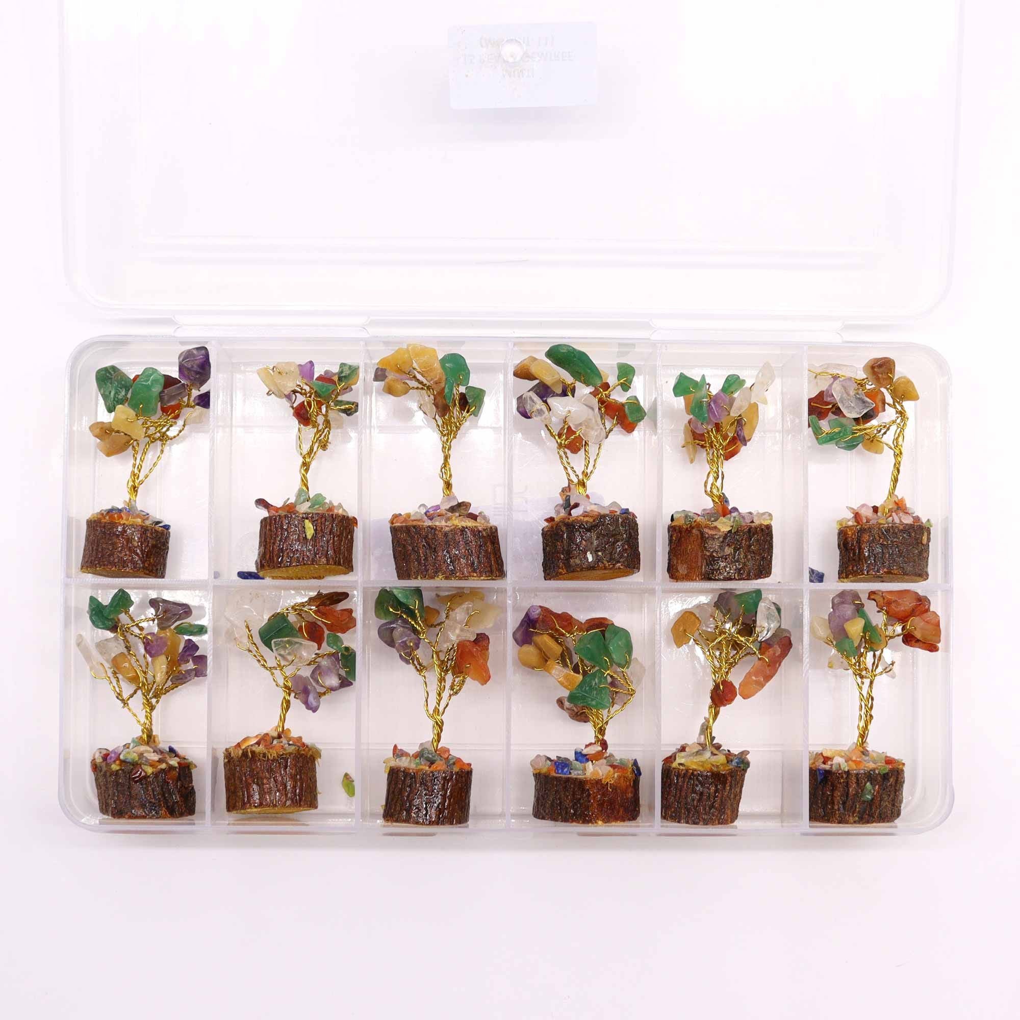 Mini Gemstone Tree on Wood Base (15 Stones) - Multi Stones