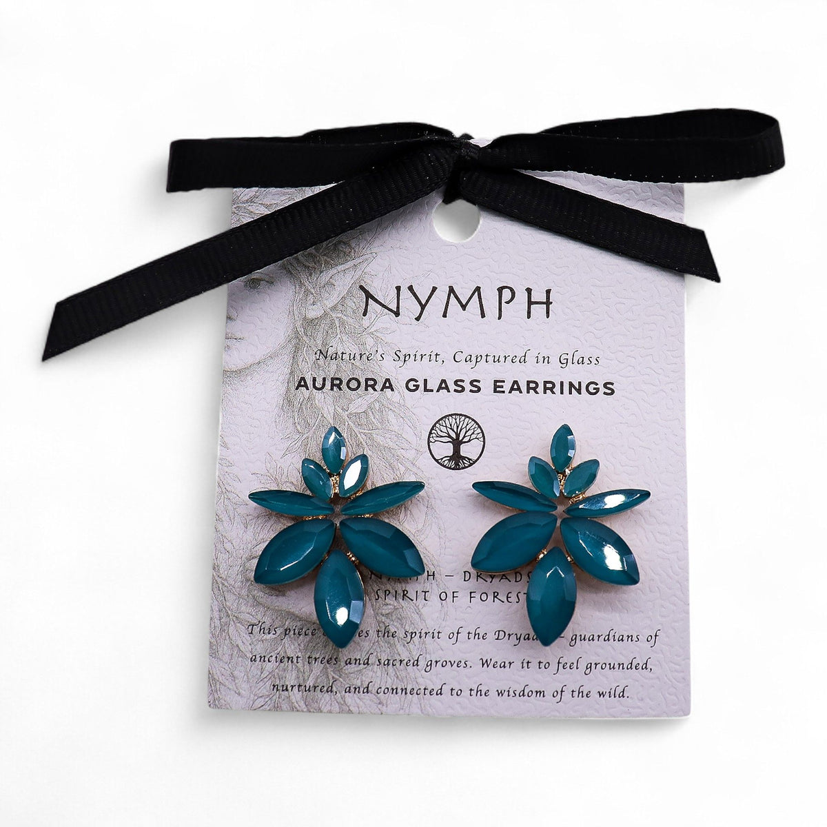 Teal Green Vintage Glass Earrings - Flowers