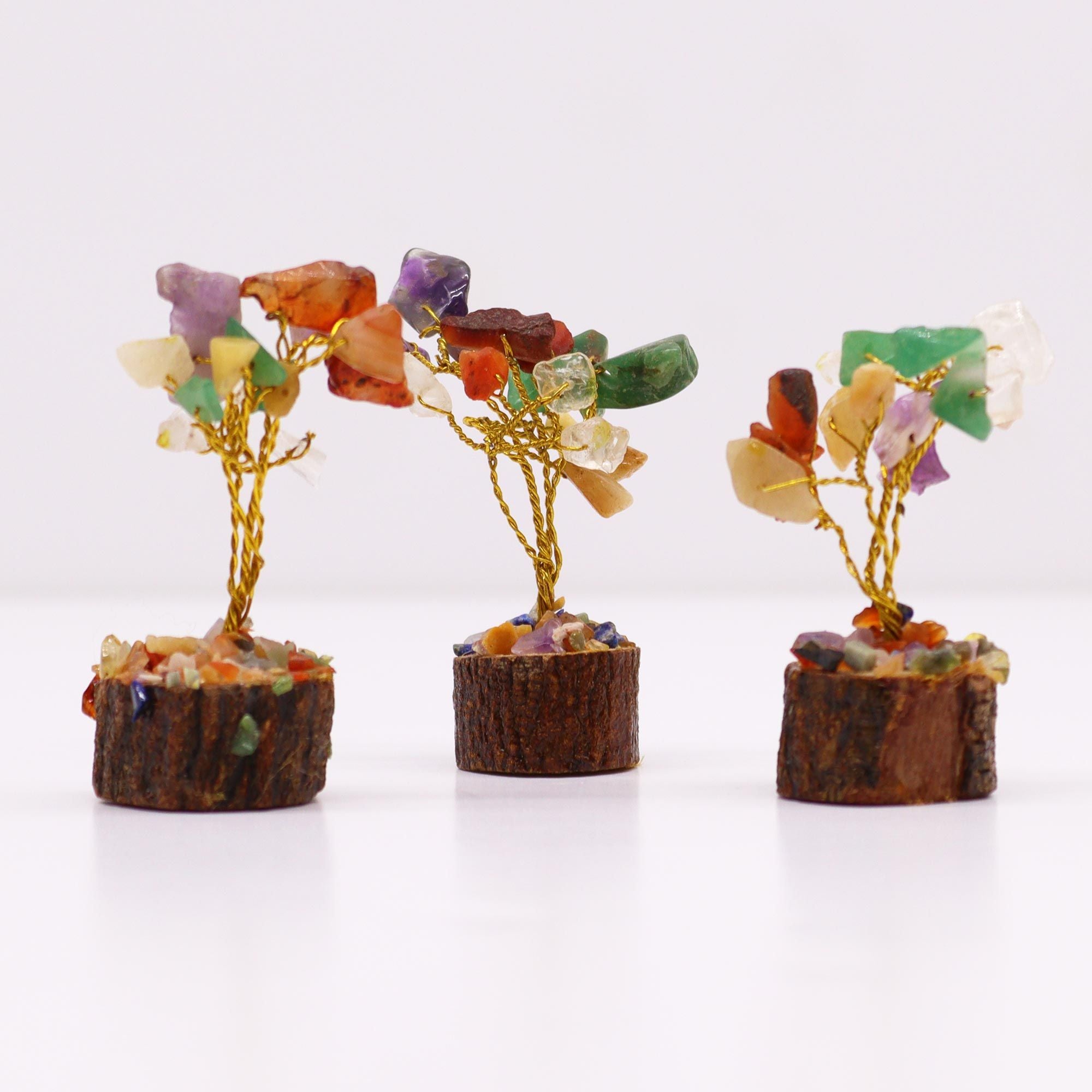 Mini Gemstone Tree on Wood Base (15 Stones) - Multi Stones