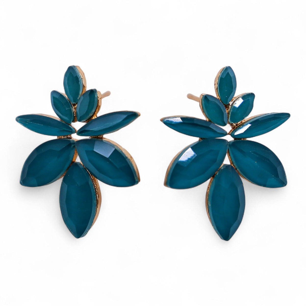 Teal Green Vintage Glass Earrings - Flowers