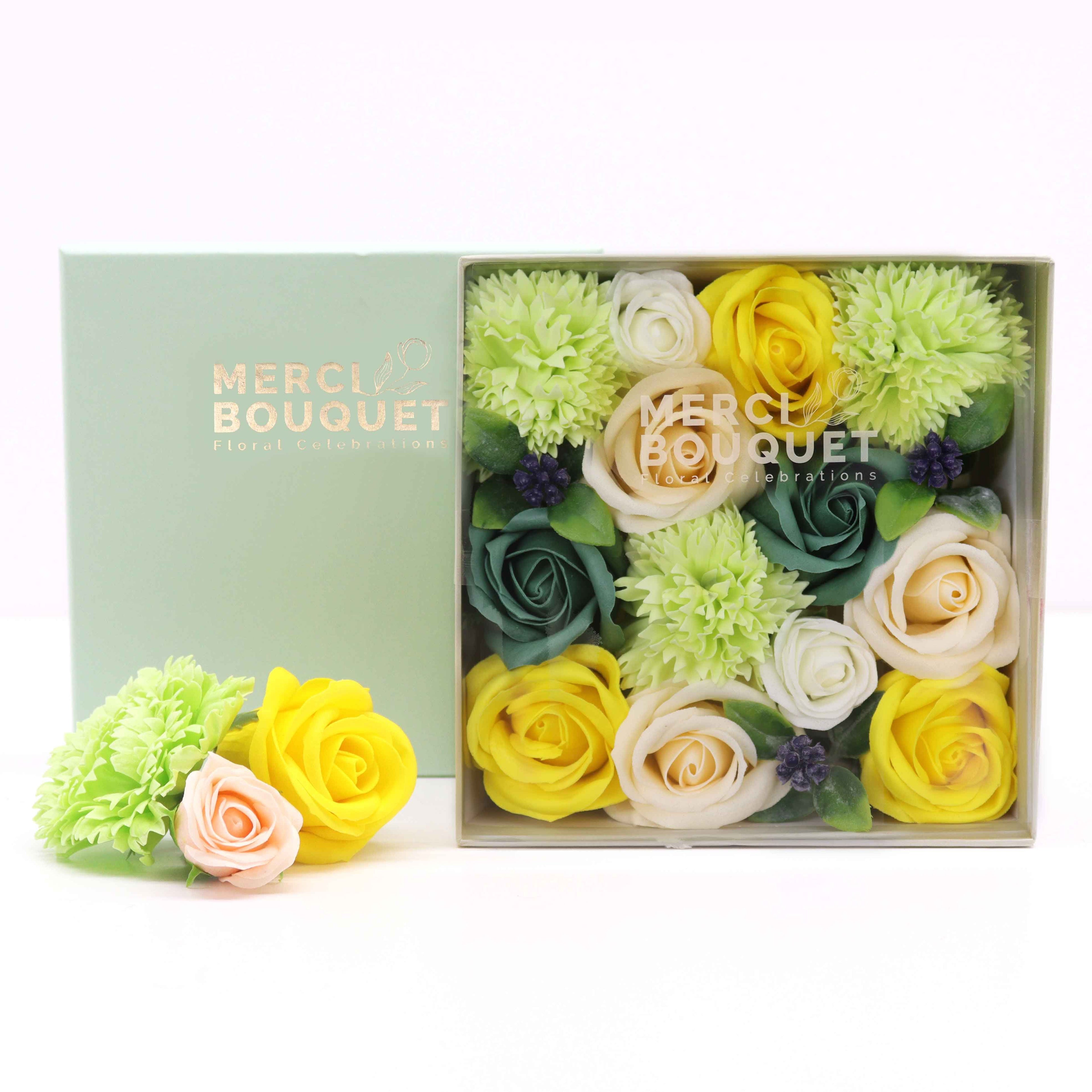 Merci Square Gift  Box - Yellow & Greens