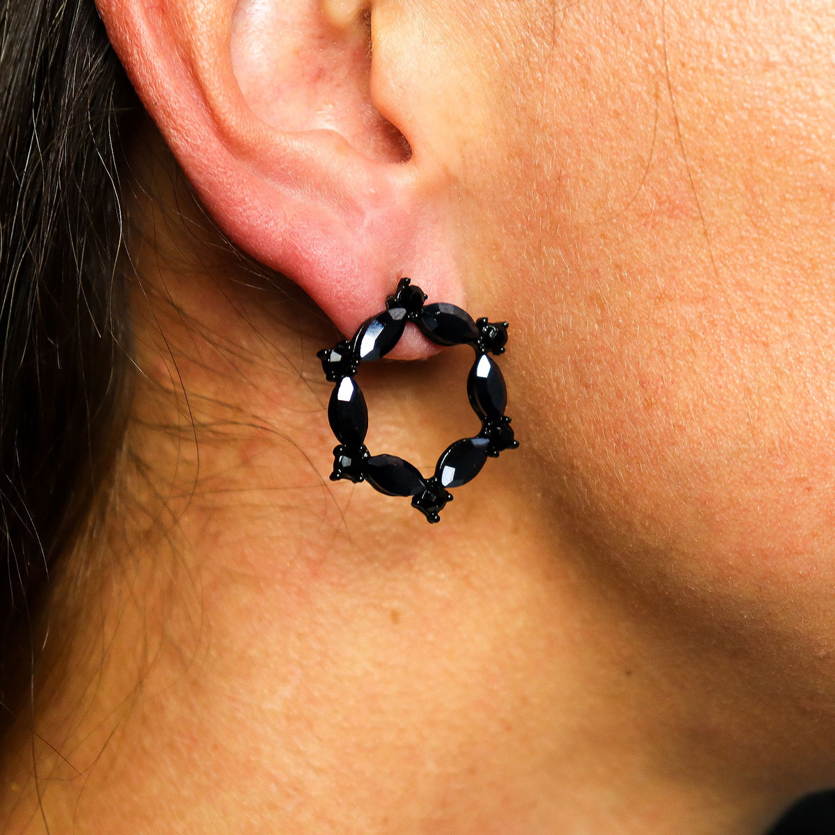 Jet Black Vintage Glass Earrings - Loop